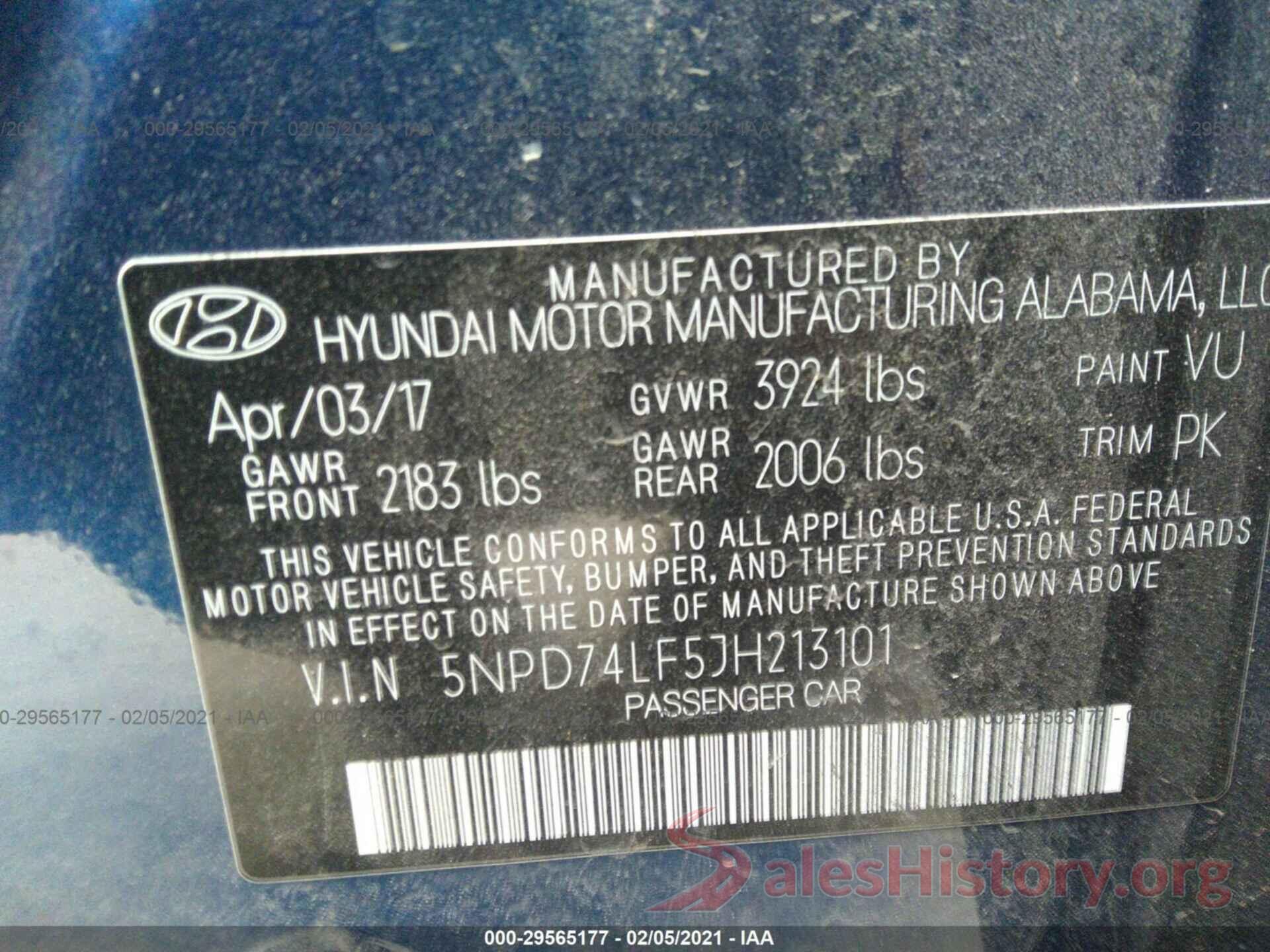 5NPD74LF5JH213101 2018 HYUNDAI ELANTRA