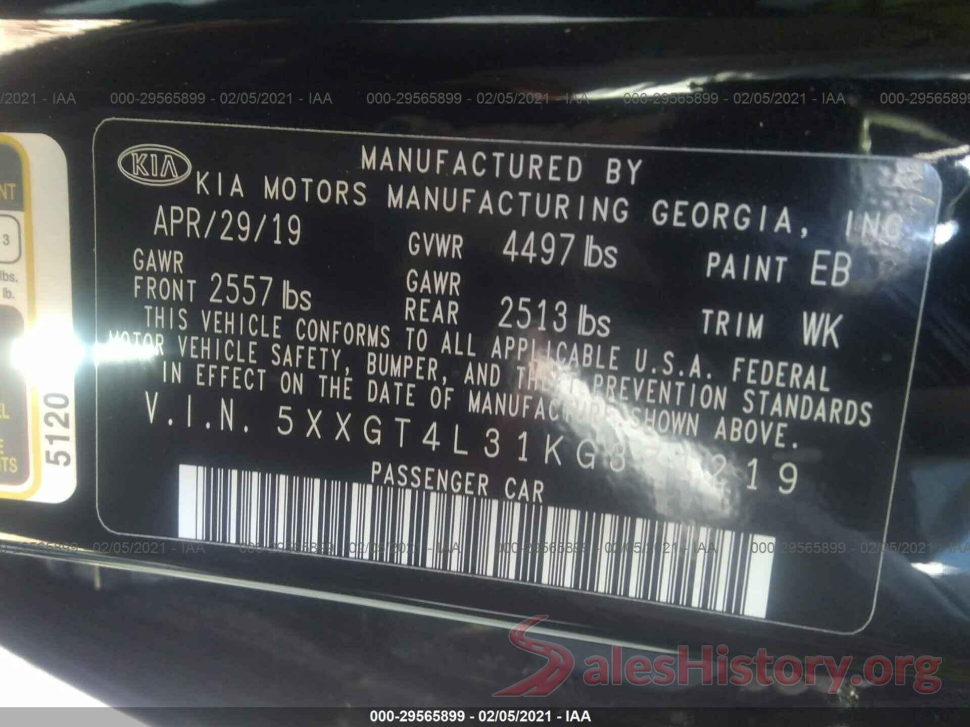 5XXGT4L31KG371219 2019 KIA OPTIMA