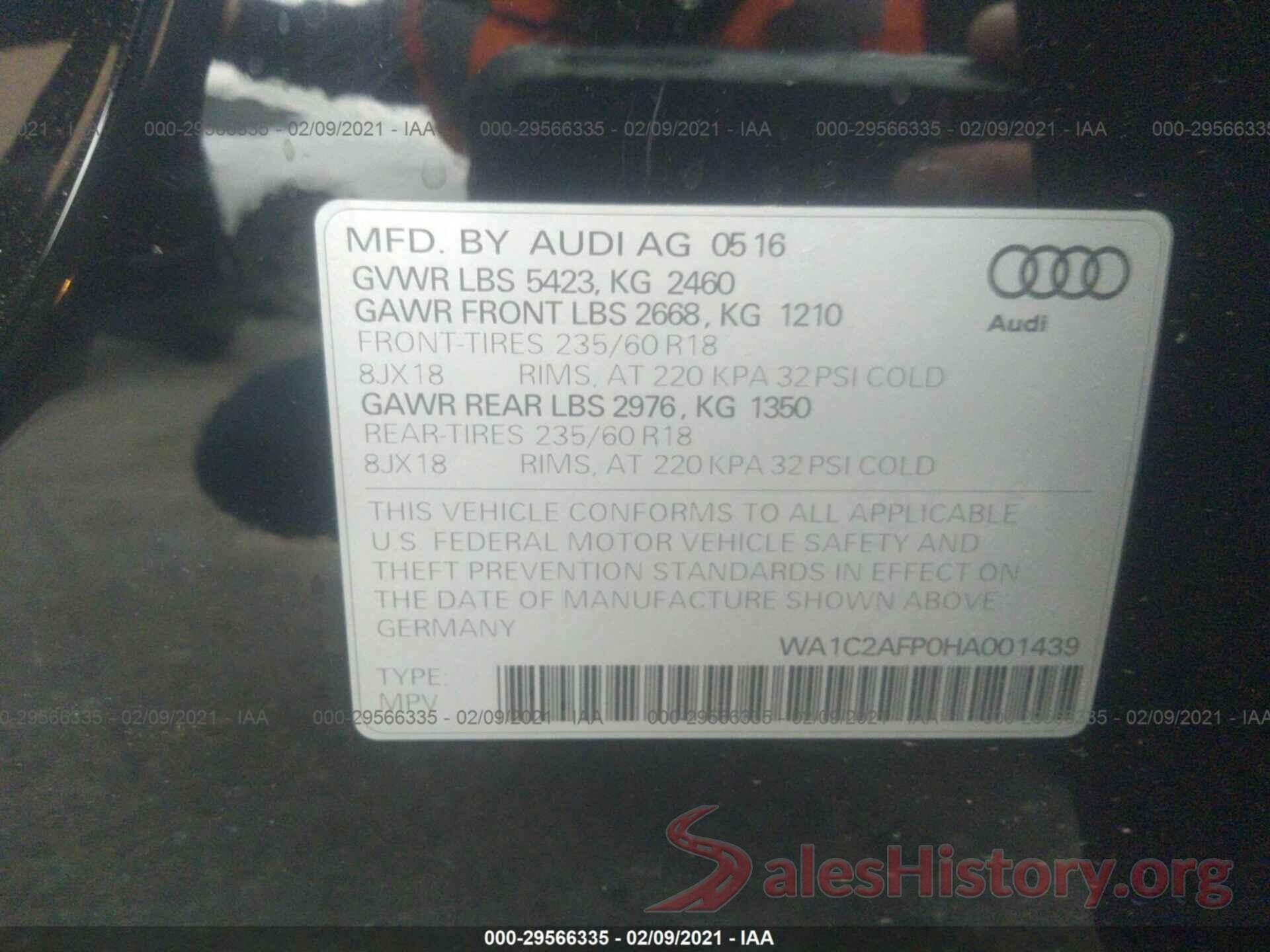 WA1C2AFP0HA001439 2017 AUDI Q5