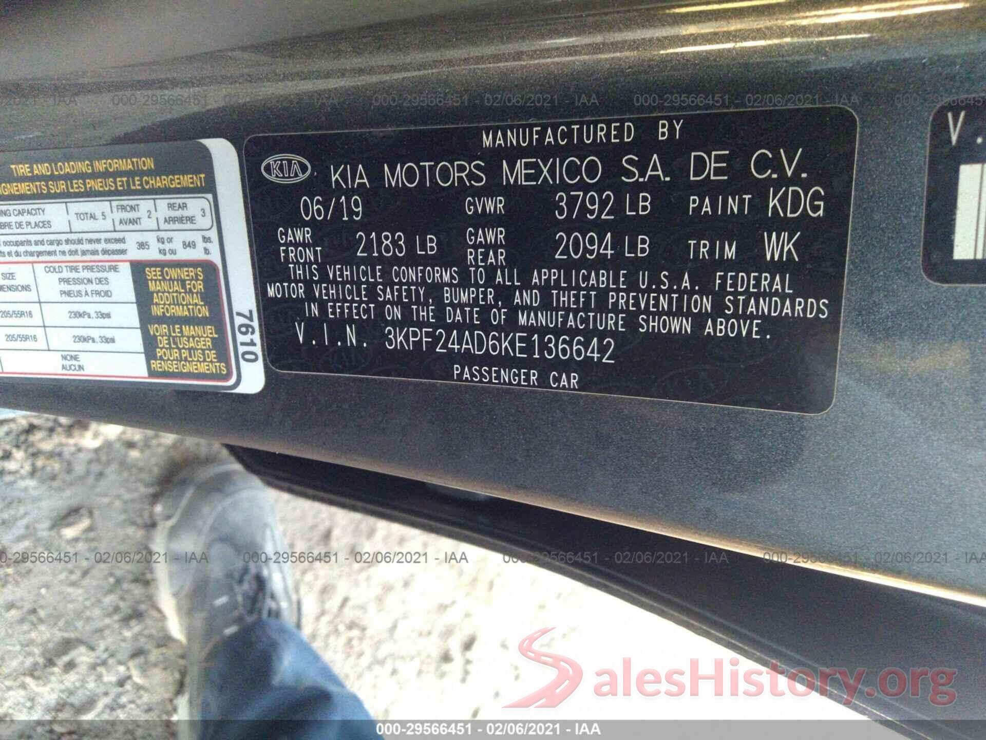 3KPF24AD6KE136642 2019 KIA FORTE