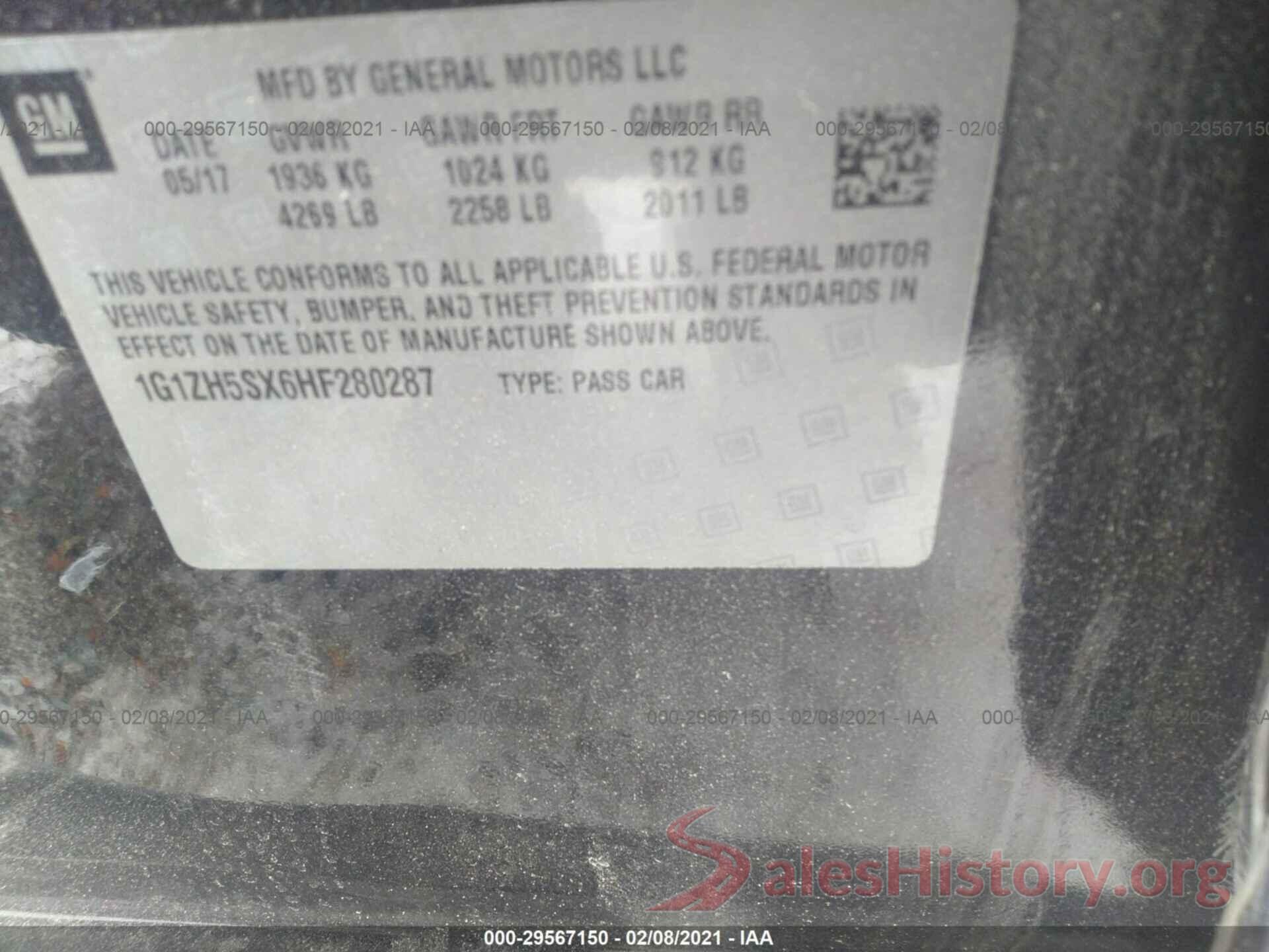 1G1ZH5SX6HF280287 2017 CHEVROLET MALIBU