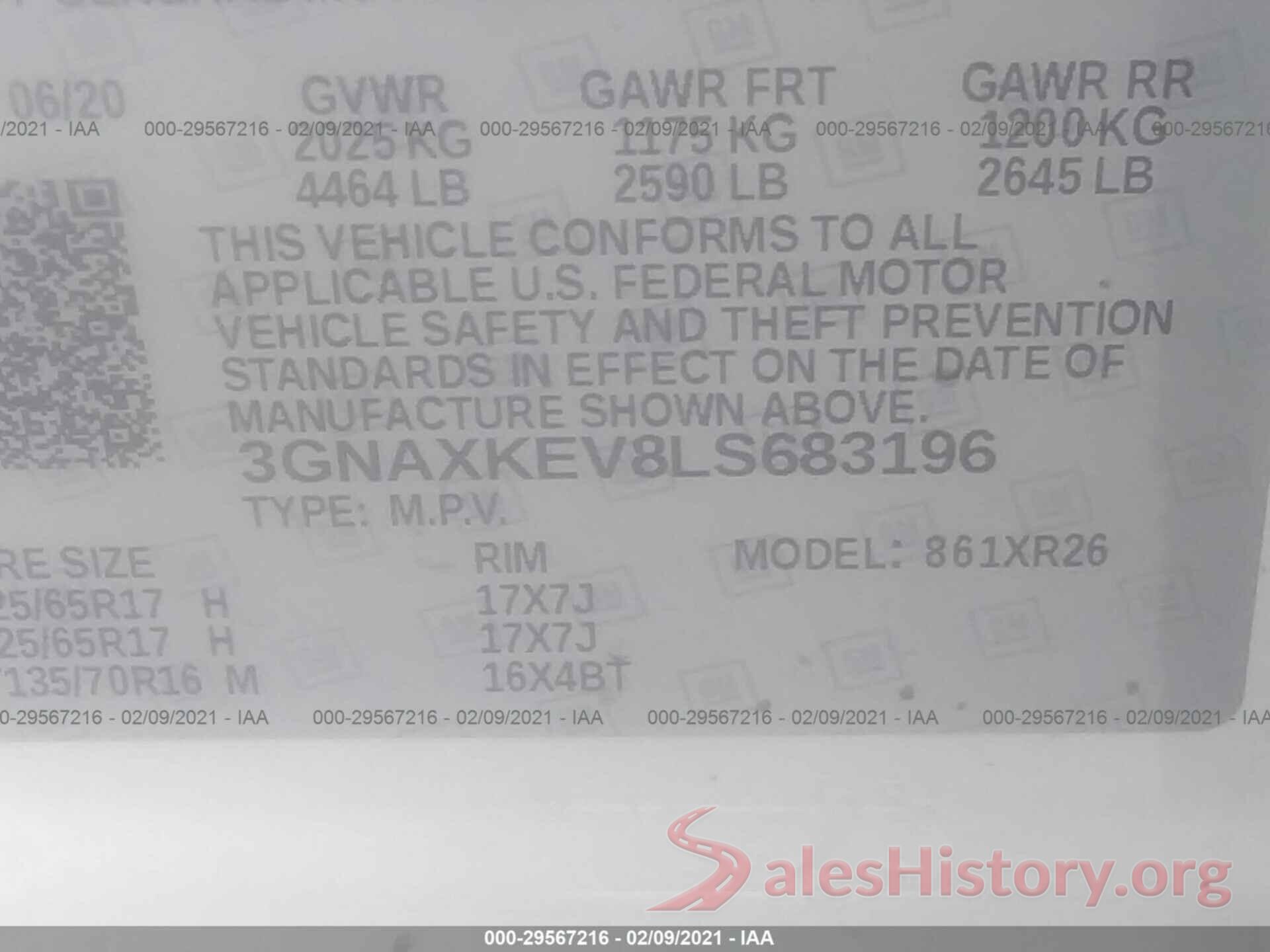 3GNAXKEV8LS683196 2020 CHEVROLET EQUINOX