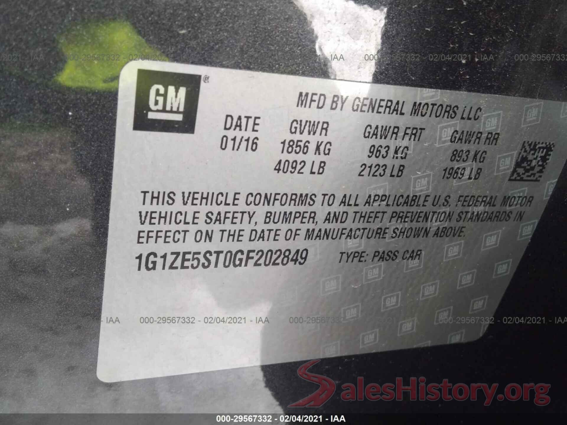 1G1ZE5ST0GF202849 2016 CHEVROLET MALIBU