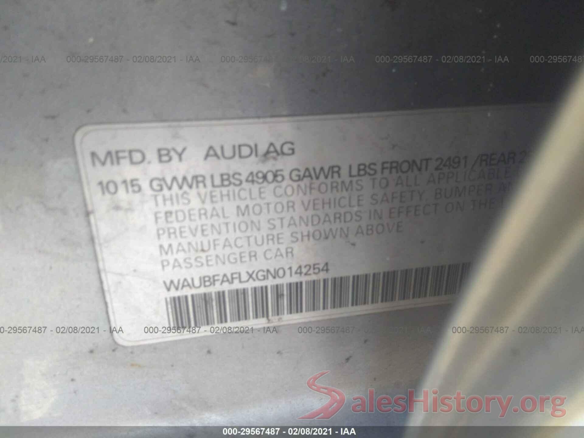 WAUBFAFLXGN014254 2016 AUDI A4