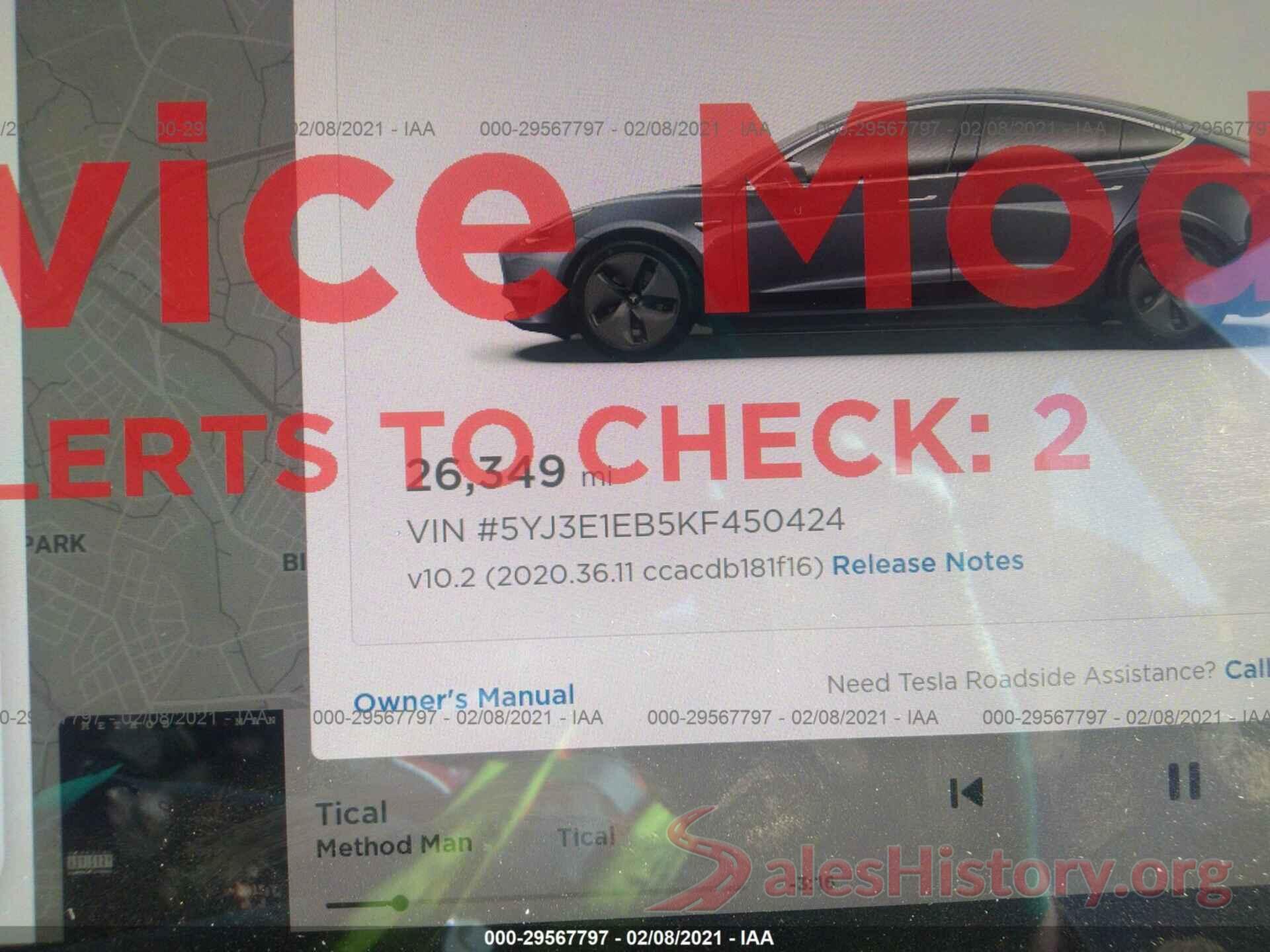 5YJ3E1EB5KF450424 2019 TESLA MODEL 3