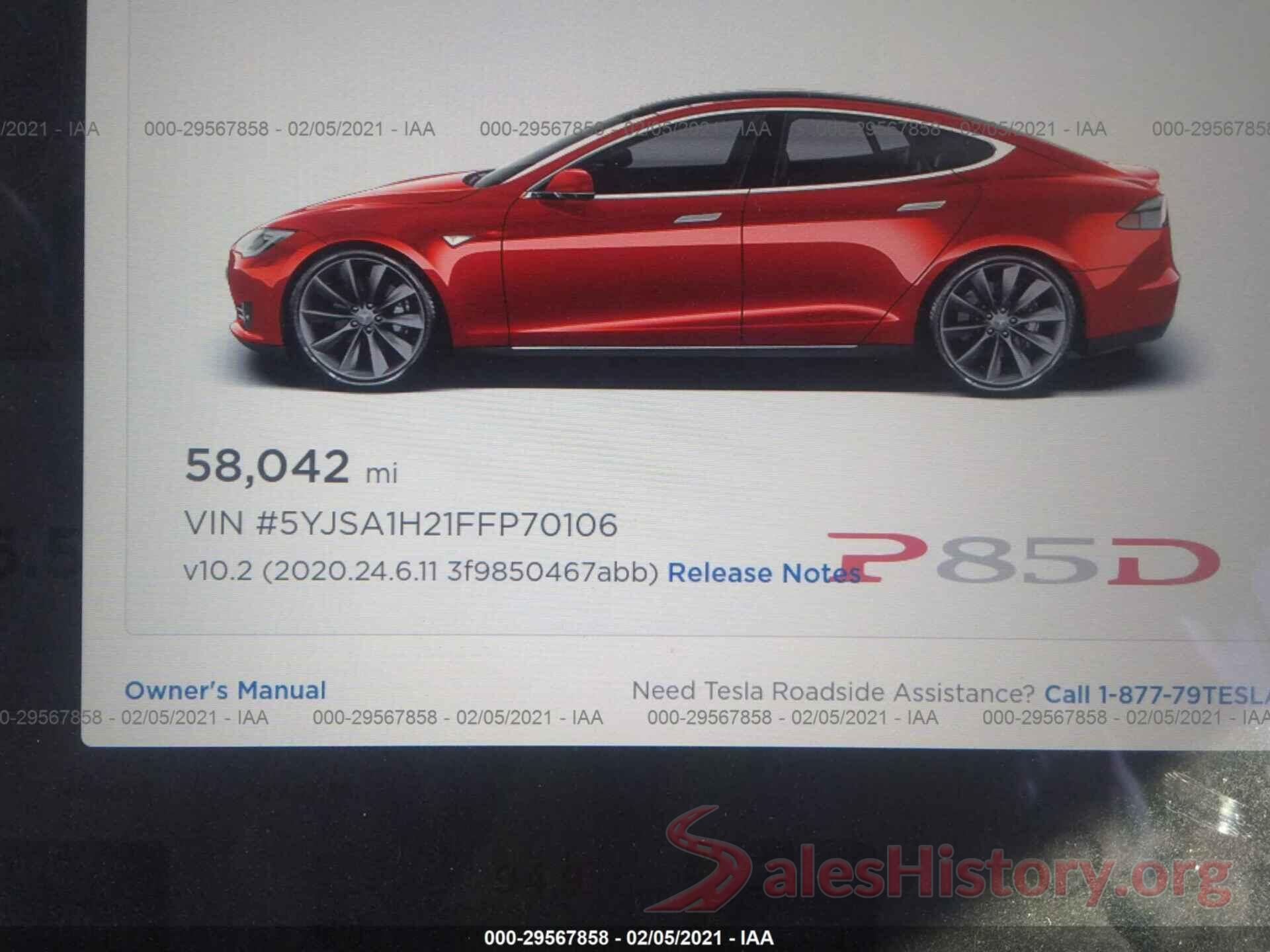 5YJSA1H21FFP70106 2015 TESLA MODEL S