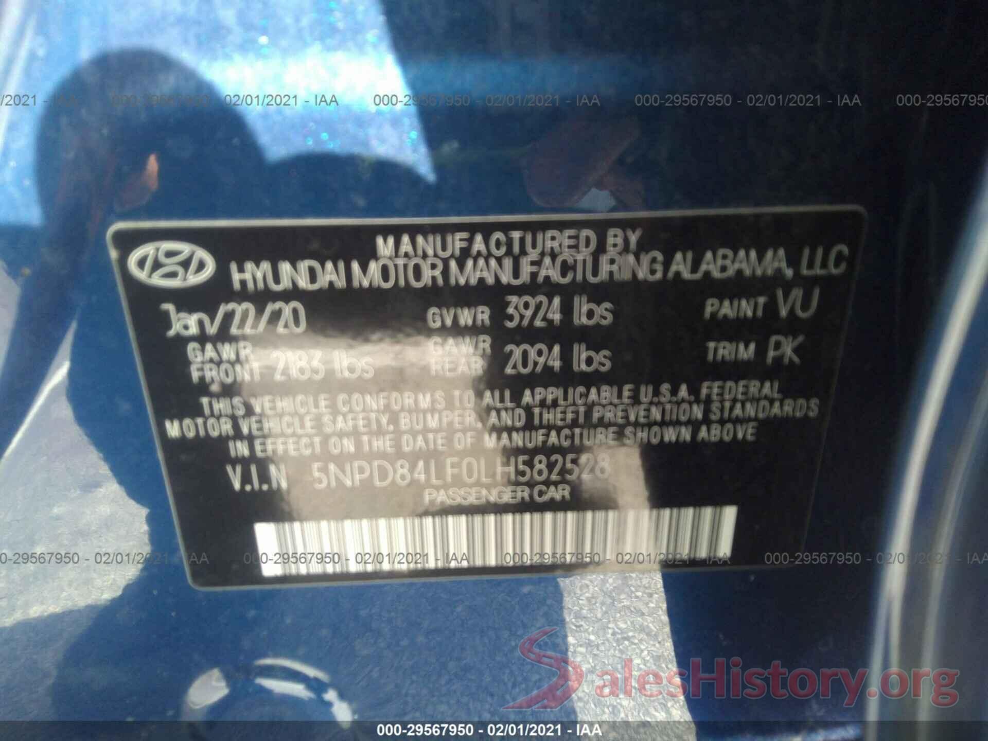 5NPD84LF0LH582528 2020 HYUNDAI ELANTRA