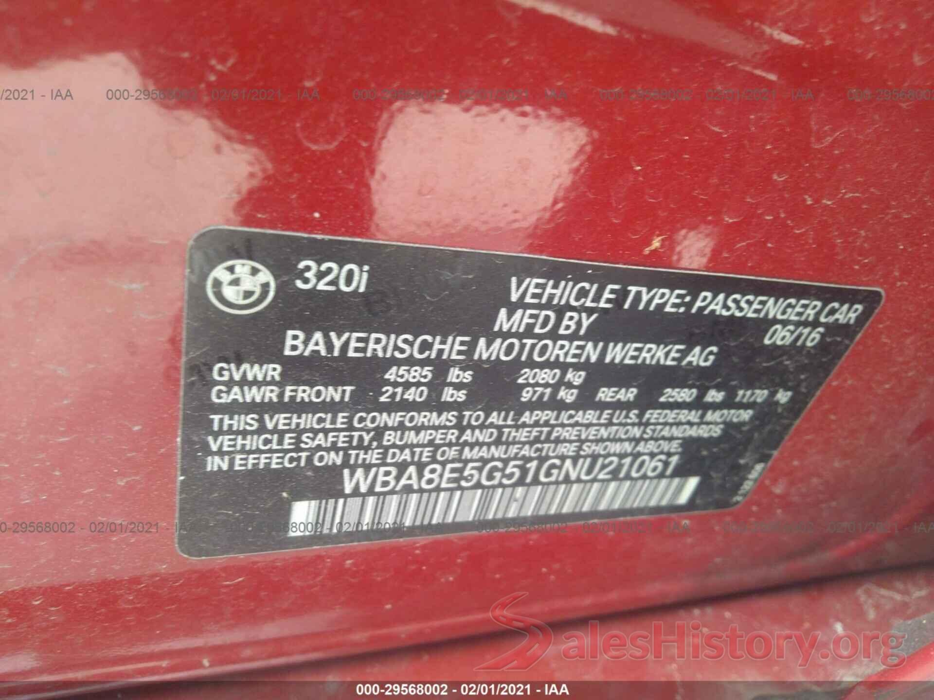 WBA8E5G51GNU21061 2016 BMW 3 SERIES