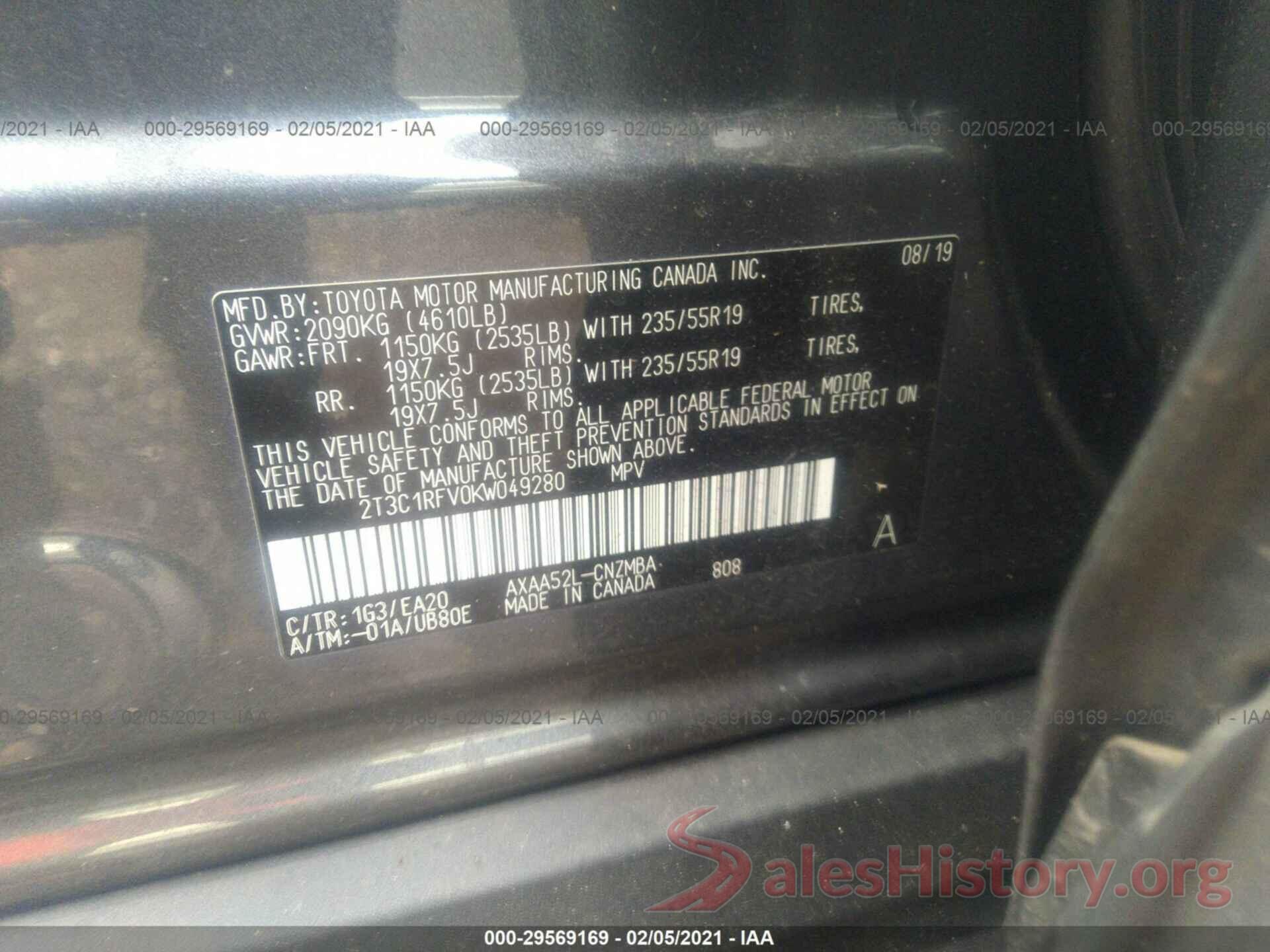 2T3C1RFV0KW049280 2019 TOYOTA RAV4