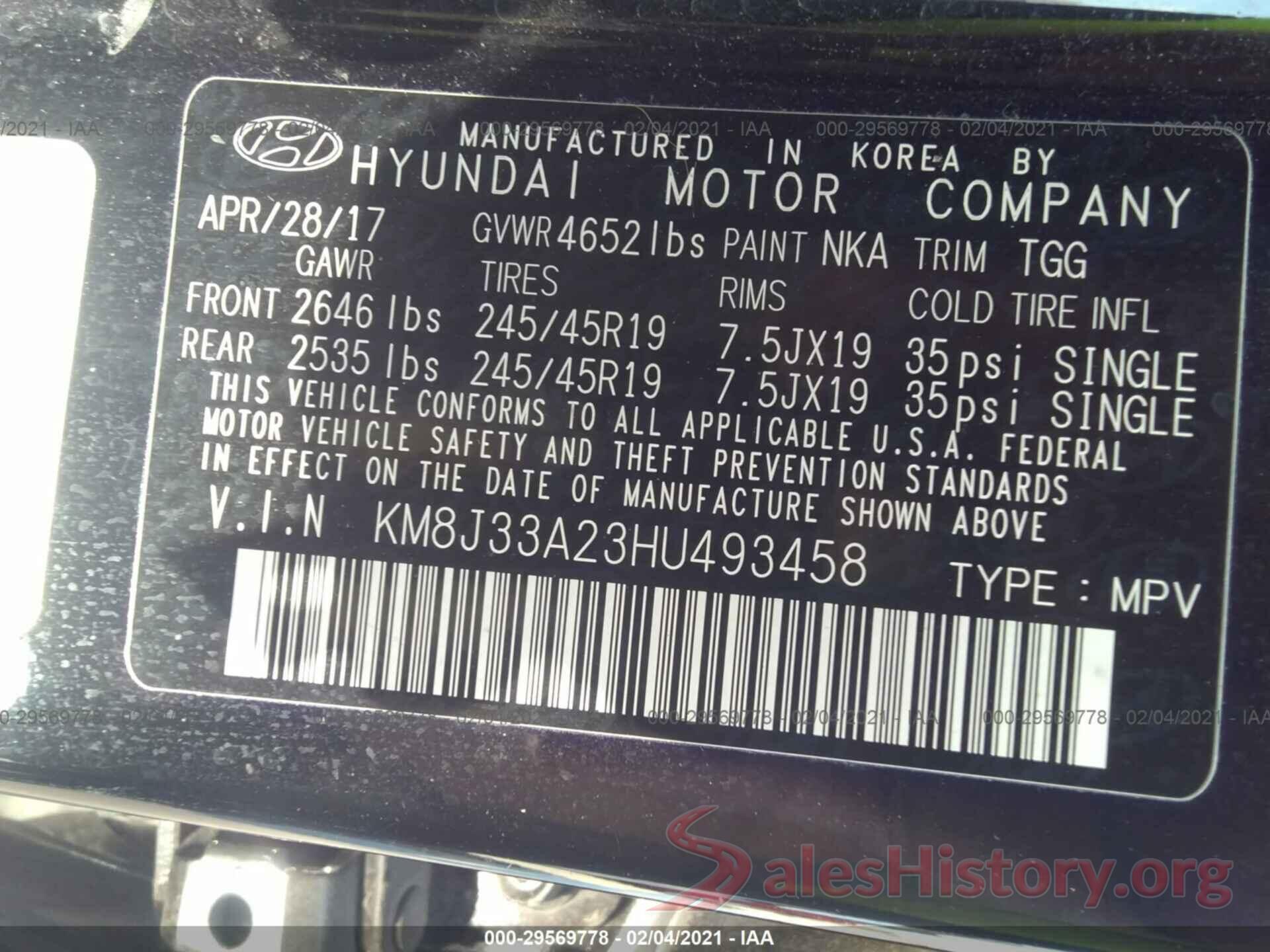 KM8J33A23HU493458 2017 HYUNDAI TUCSON