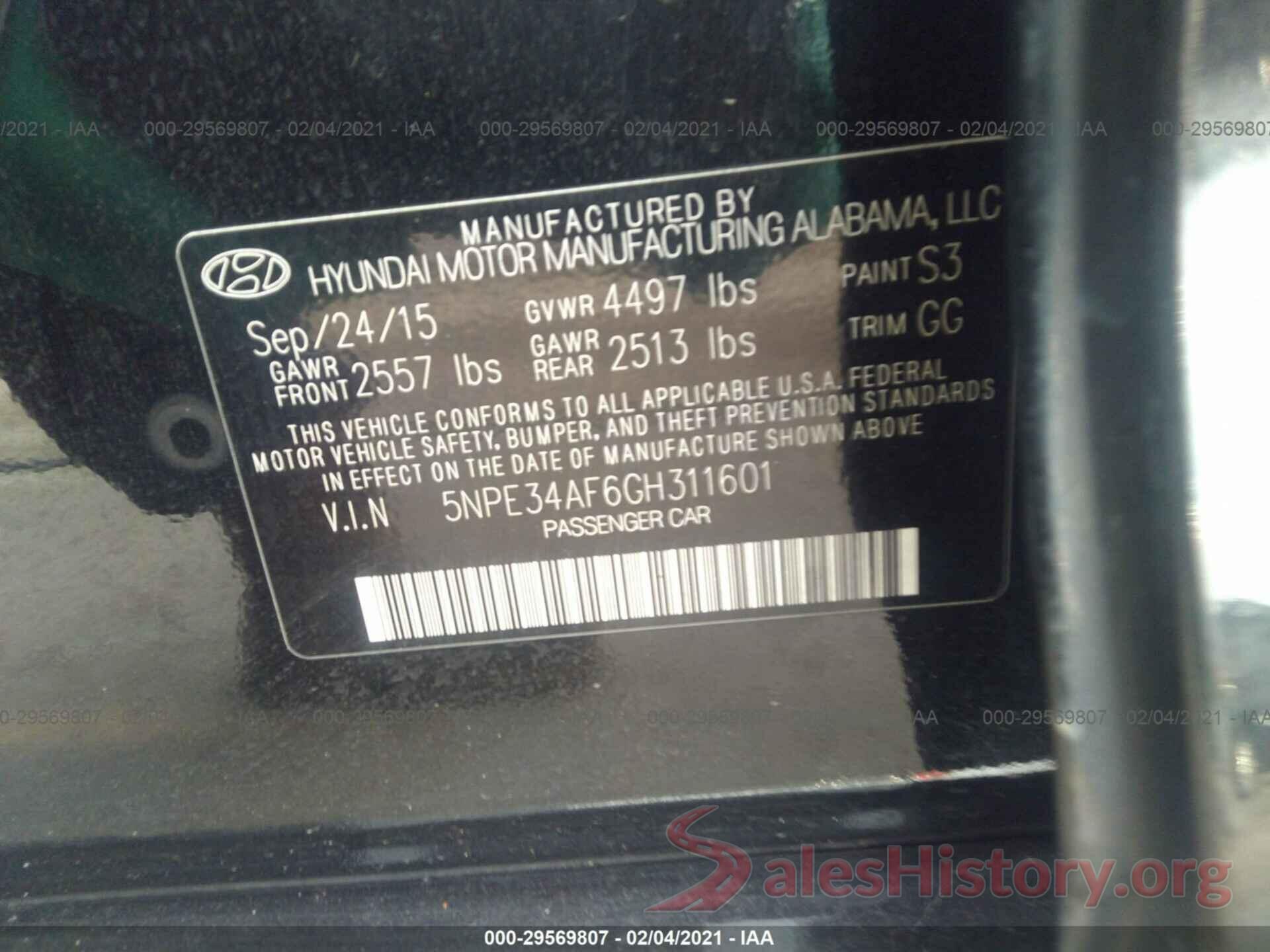 5NPE34AF6GH311601 2016 HYUNDAI SONATA