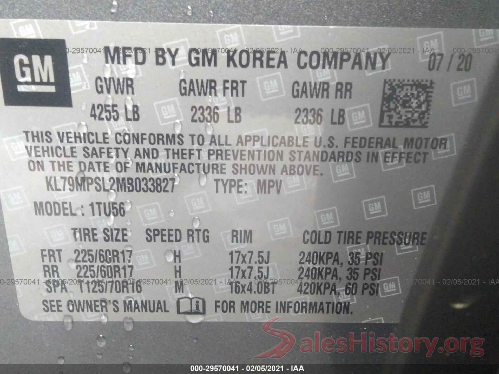 KL79MPSL2MB033827 2021 CHEVROLET TRAILBLAZER