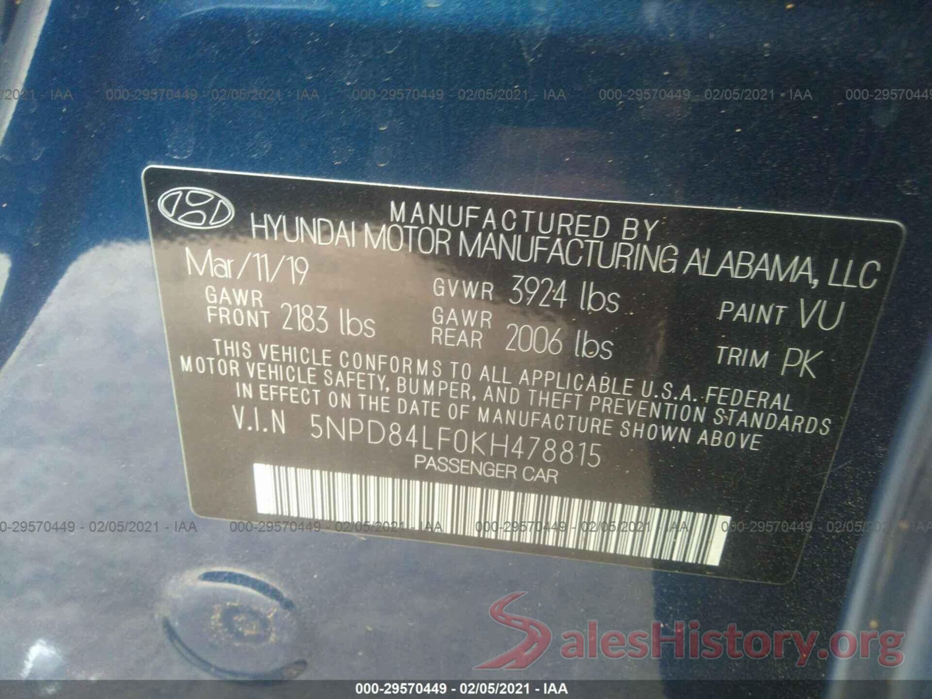 5NPD84LF0KH478815 2019 HYUNDAI ELANTRA