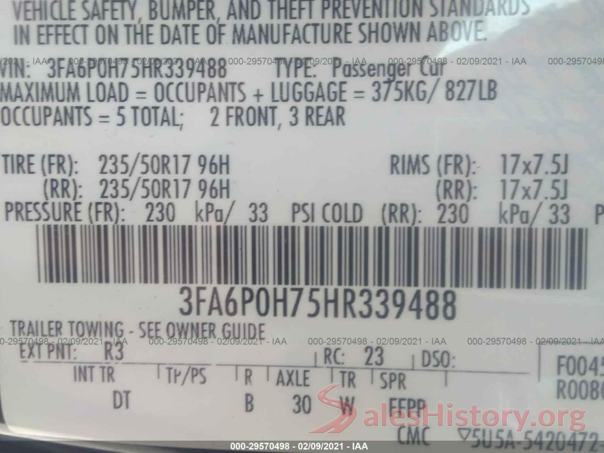 3FA6P0H75HR339488 2017 FORD FUSION