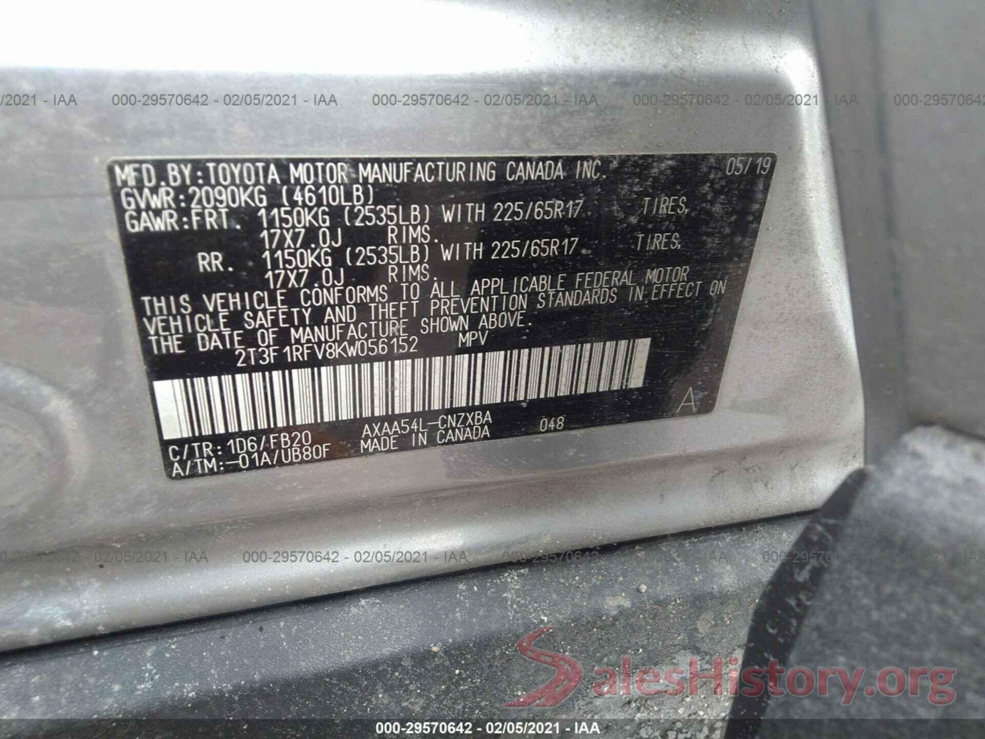 2T3F1RFV8KW056152 2019 TOYOTA RAV4