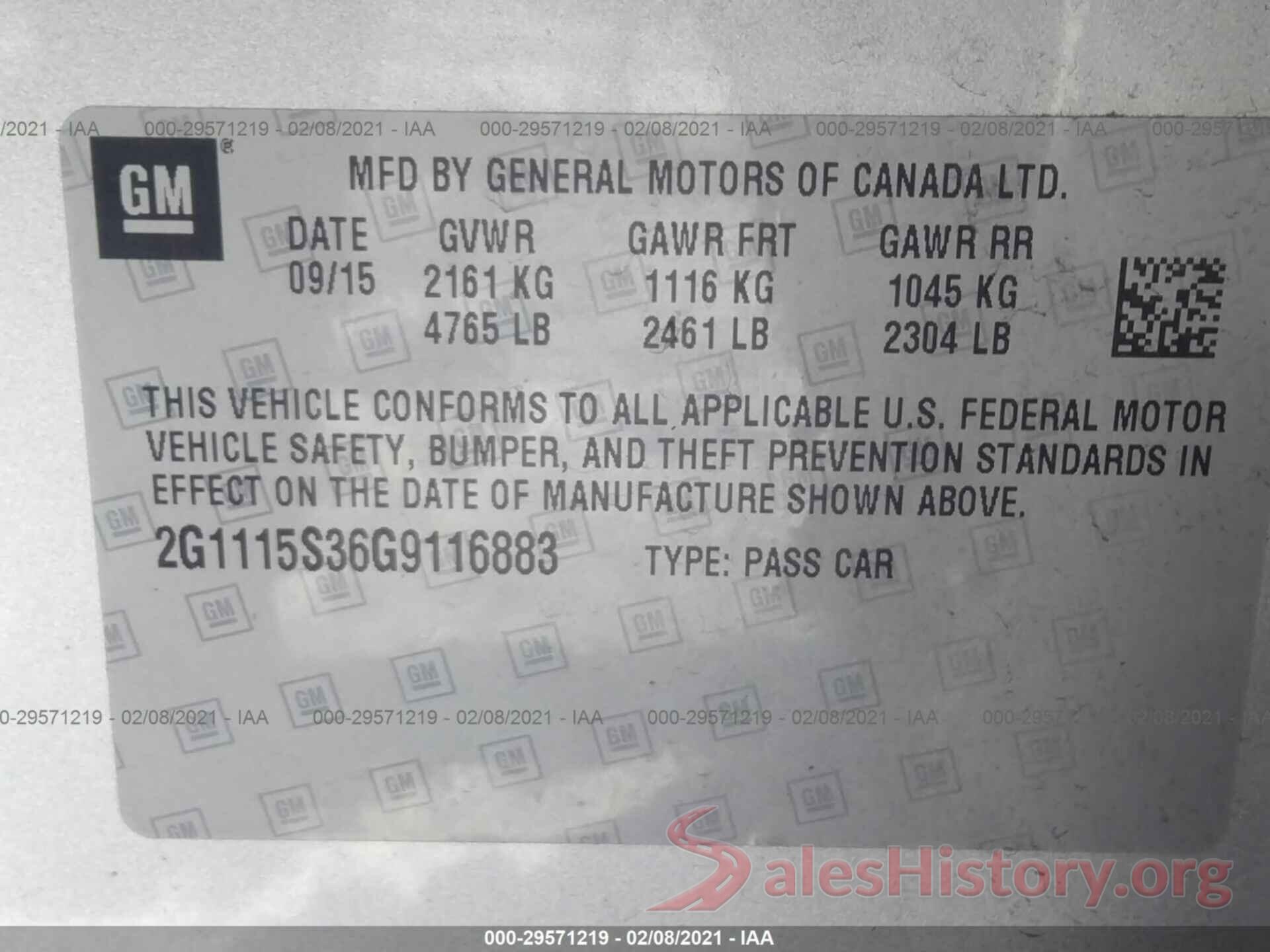 2G1115S36G9116883 2016 CHEVROLET IMPALA