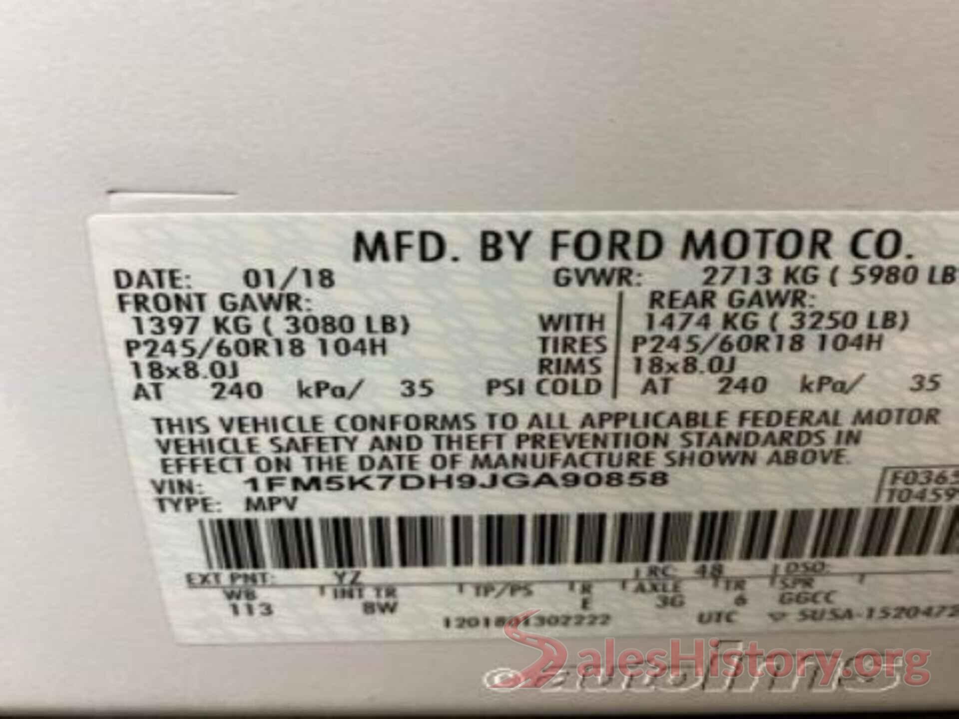 1FM5K7DH9JGA90858 2018 FORD EXPLORER