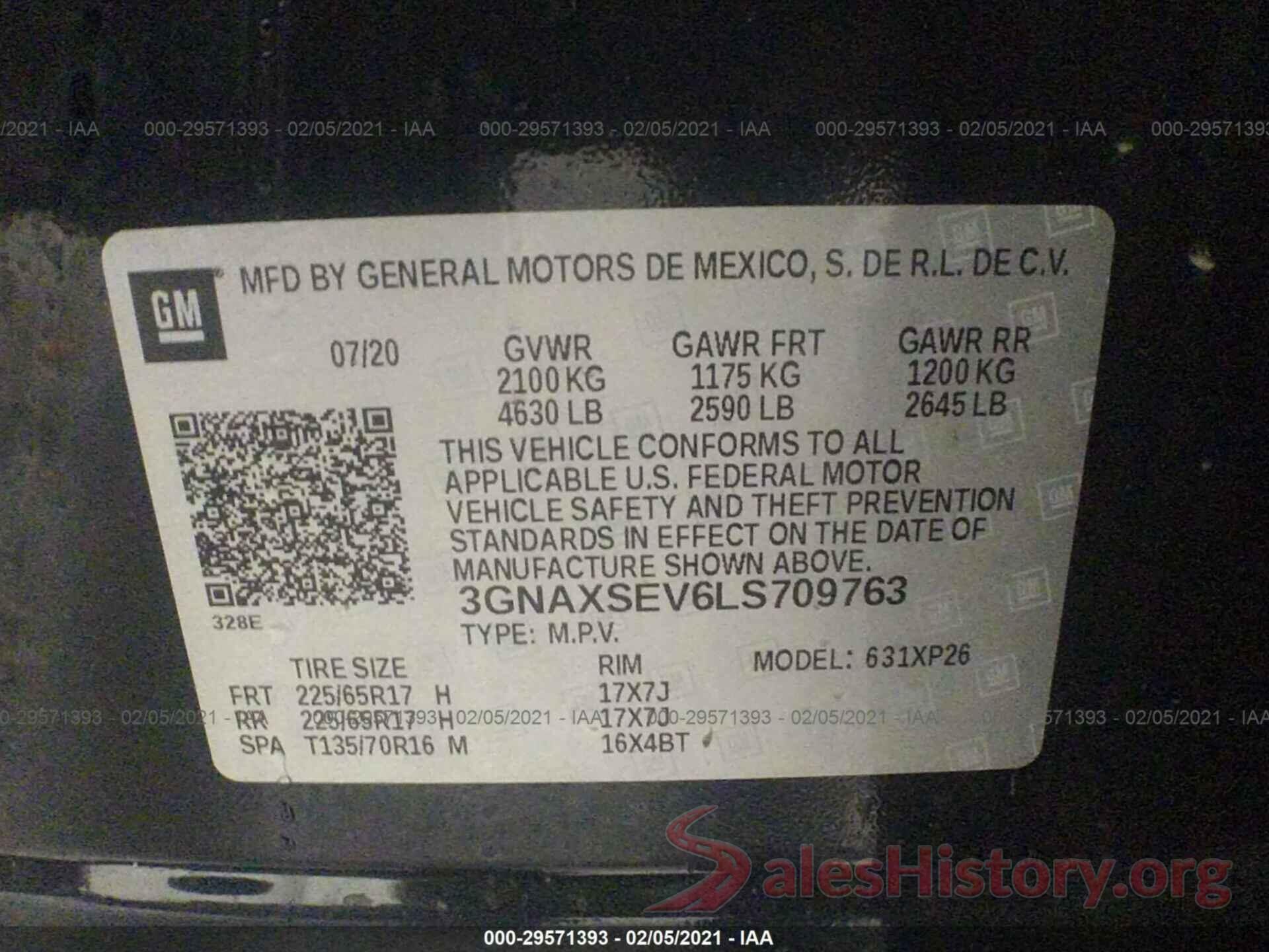 3GNAXSEV6LS709763 2020 CHEVROLET EQUINOX