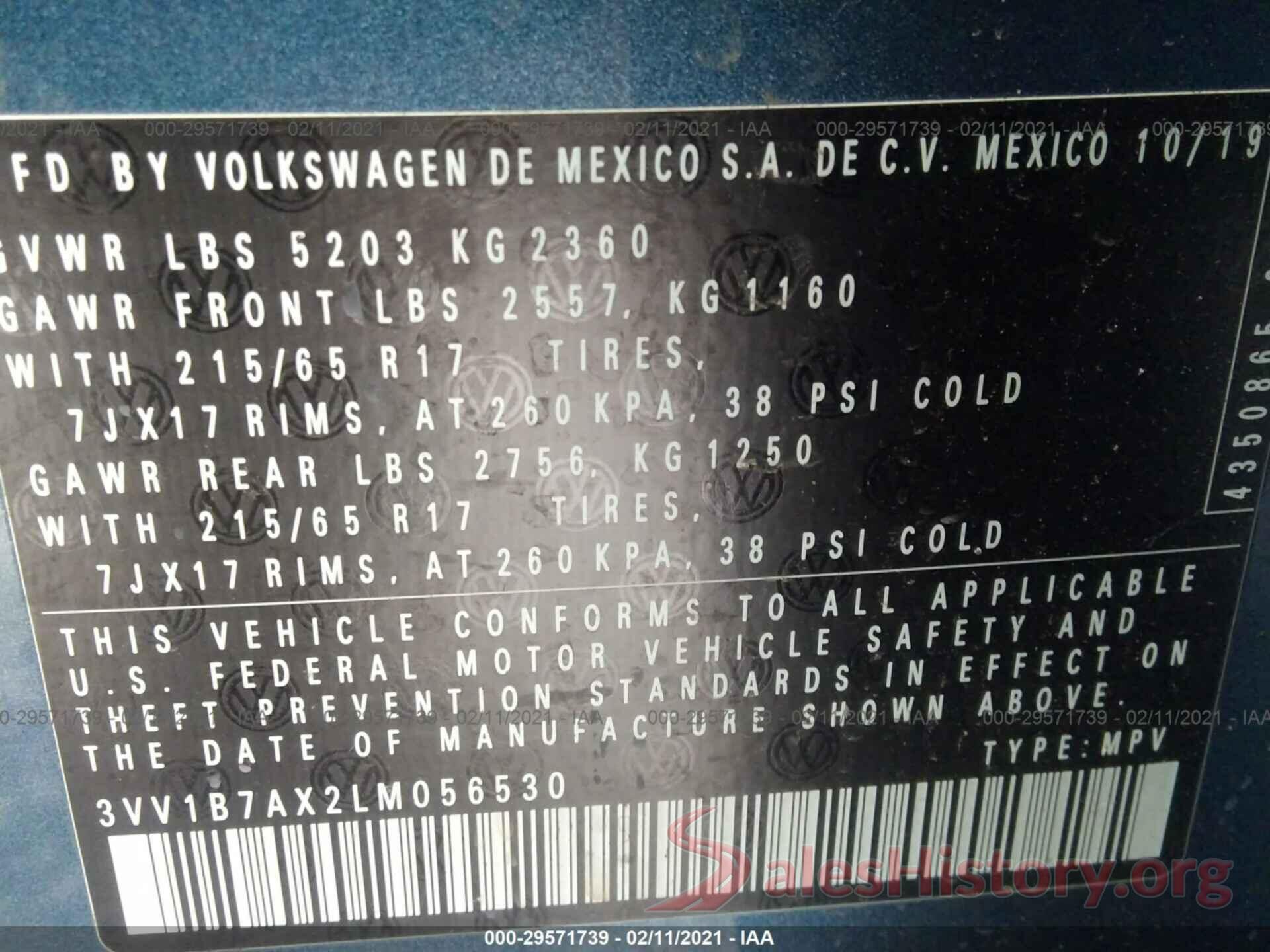 3VV1B7AX2LM056530 2020 VOLKSWAGEN TIGUAN