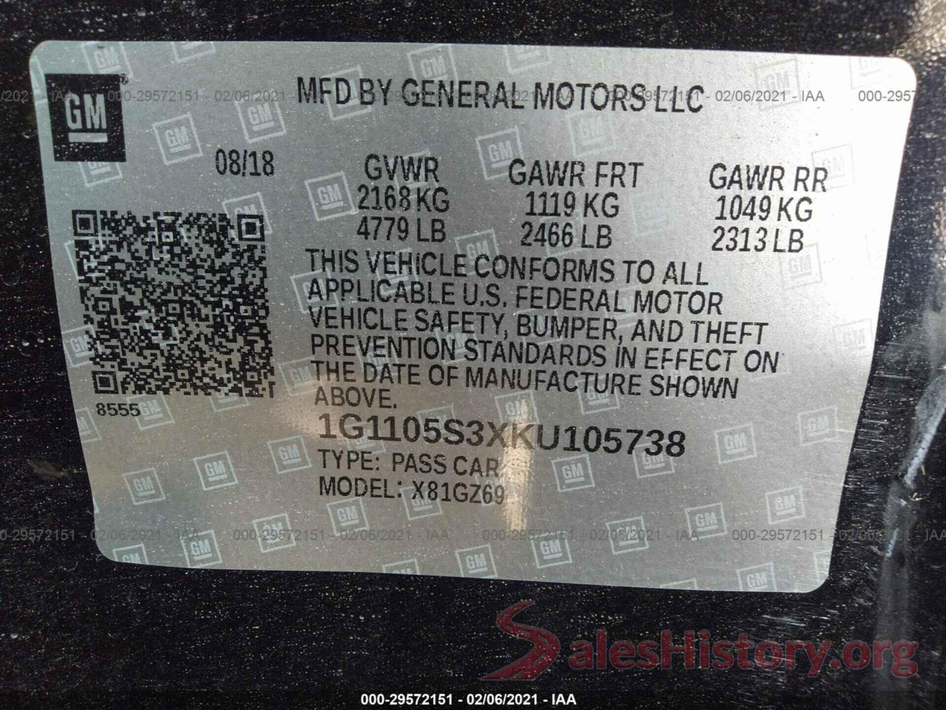 1G1105S3XKU105738 2019 CHEVROLET IMPALA