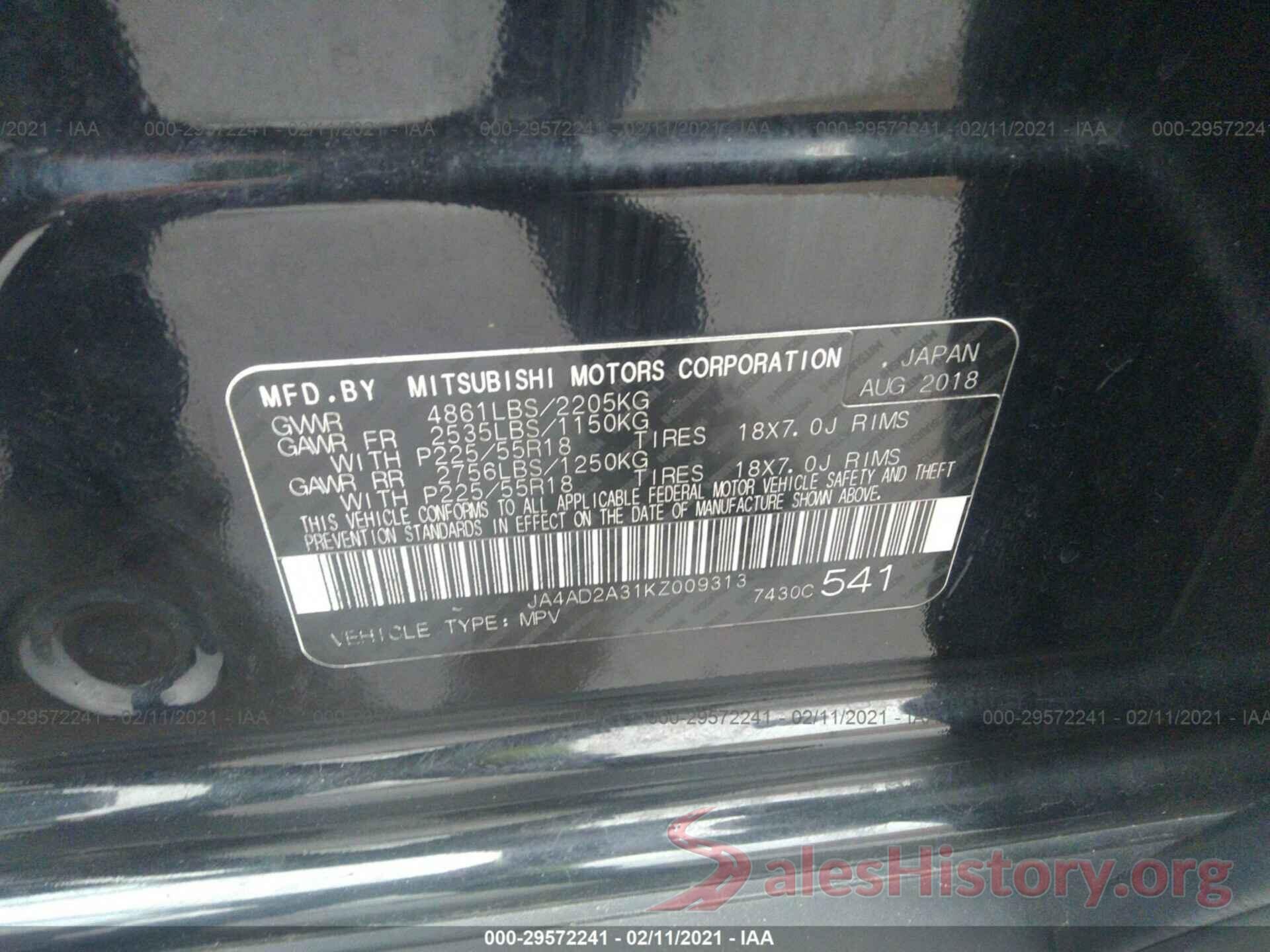 JA4AD2A31KZ009313 2019 MITSUBISHI OUTLANDER