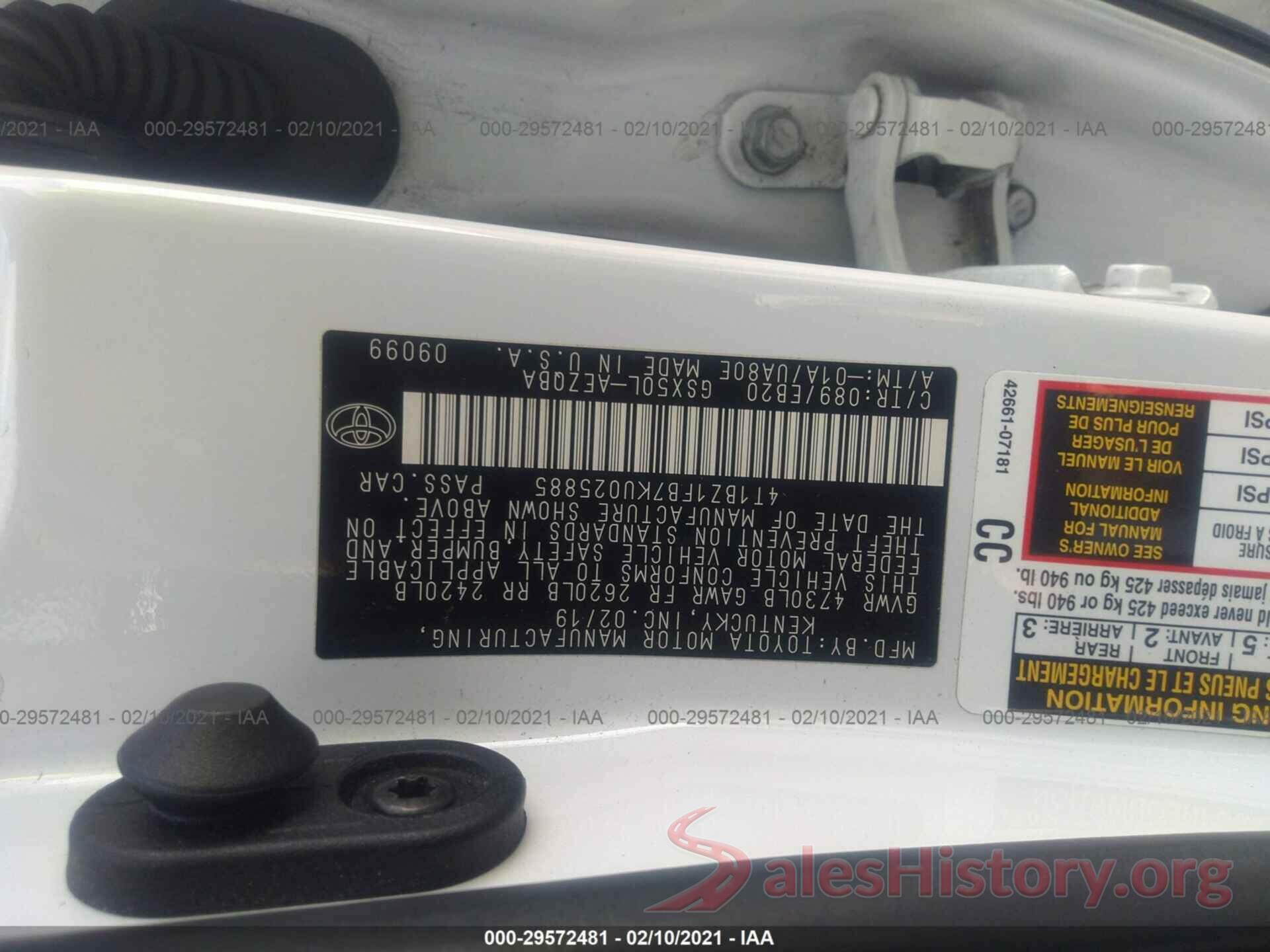 4T1BZ1FB7KU025885 2019 TOYOTA AVALON