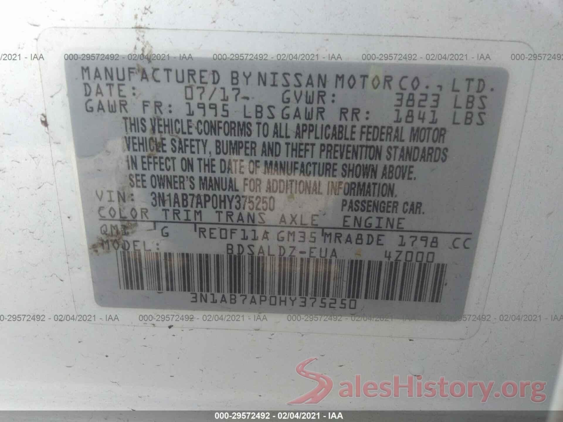 3N1AB7AP0HY375250 2017 NISSAN SENTRA