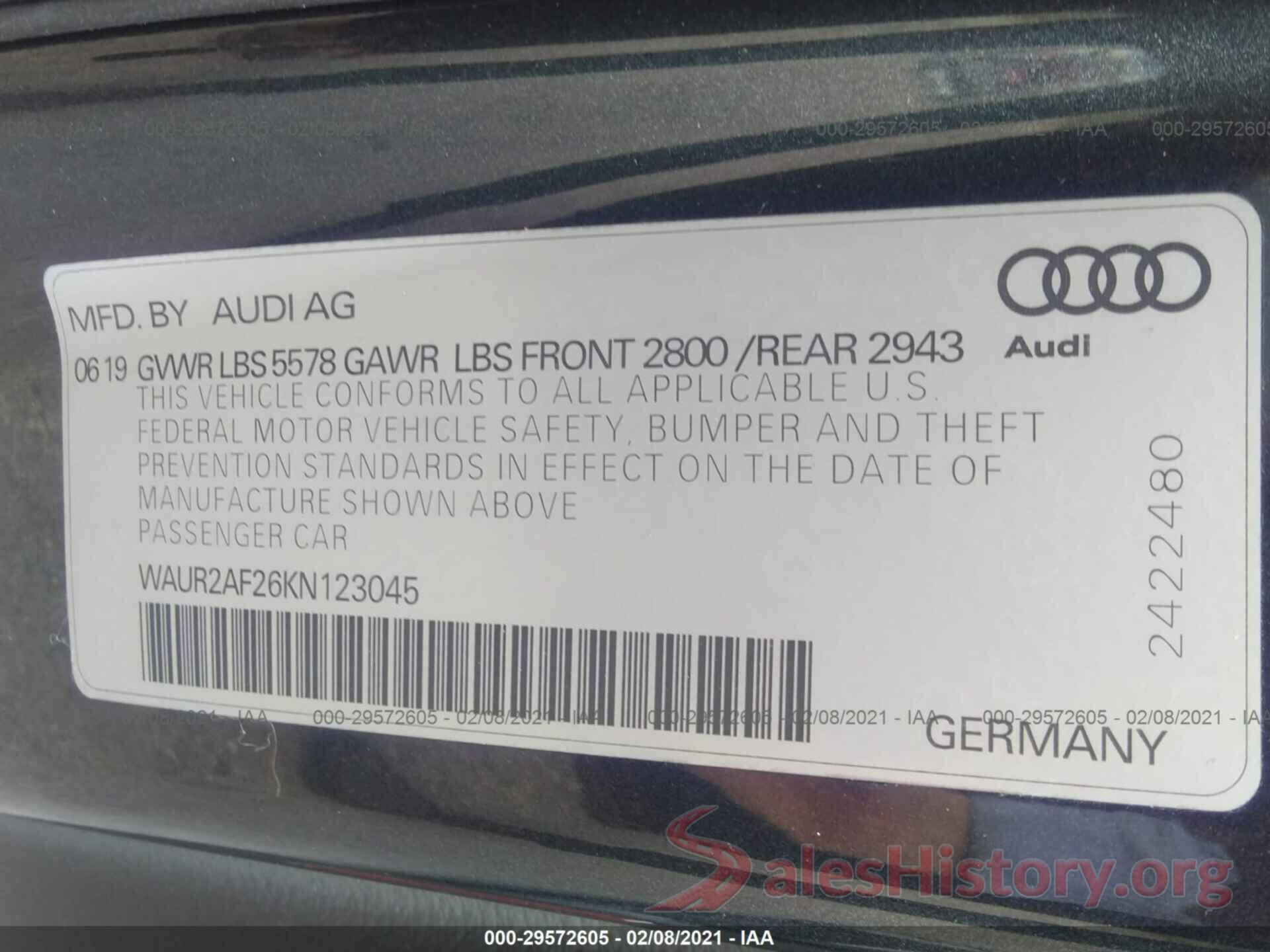 WAUR2AF26KN123045 2019 AUDI A7