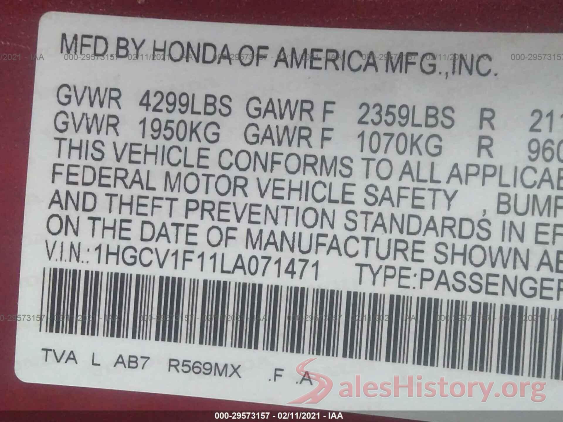 1HGCV1F11LA071471 2020 HONDA ACCORD SEDAN