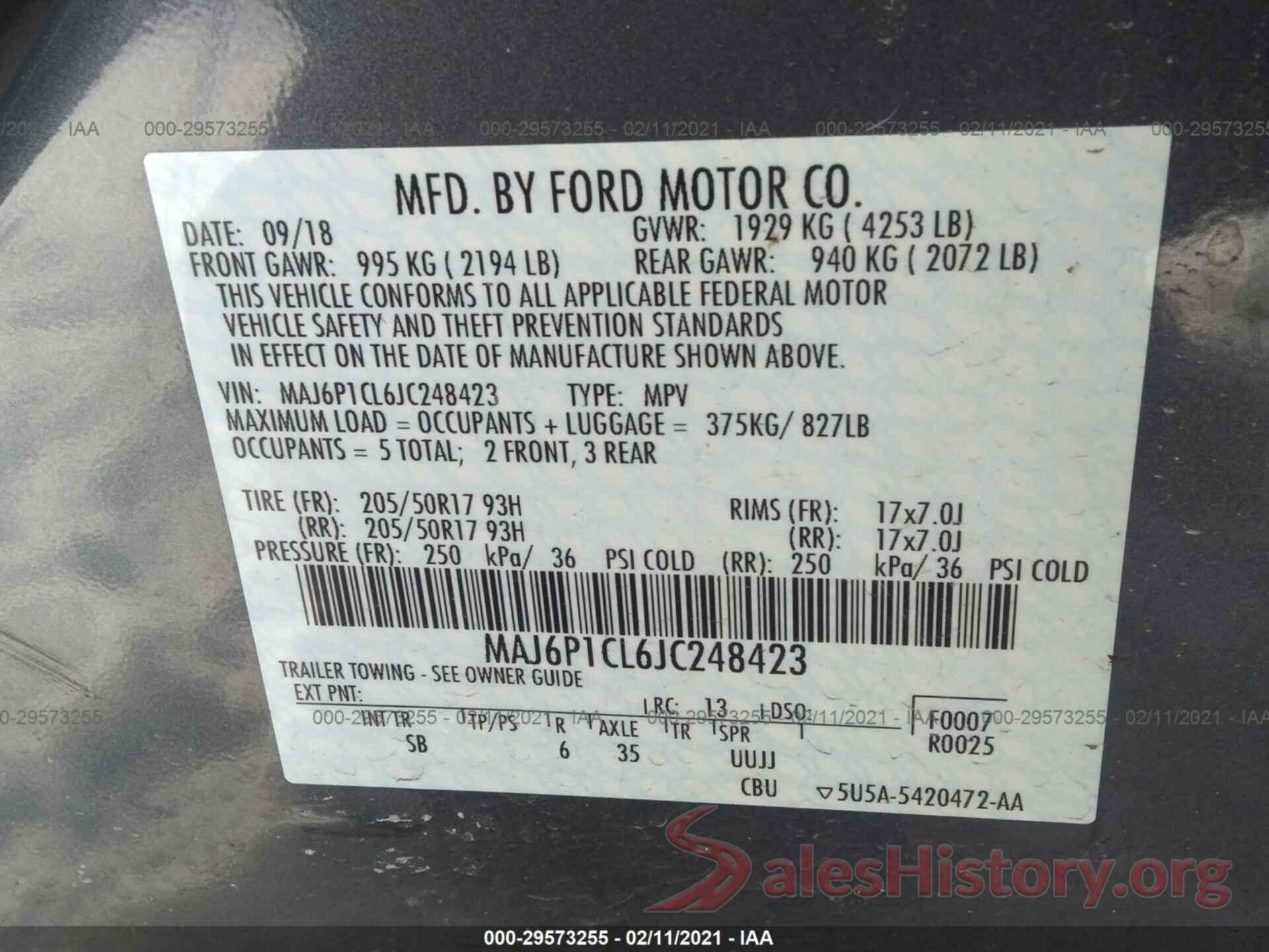 MAJ6P1CL6JC248423 2018 FORD ECOSPORT