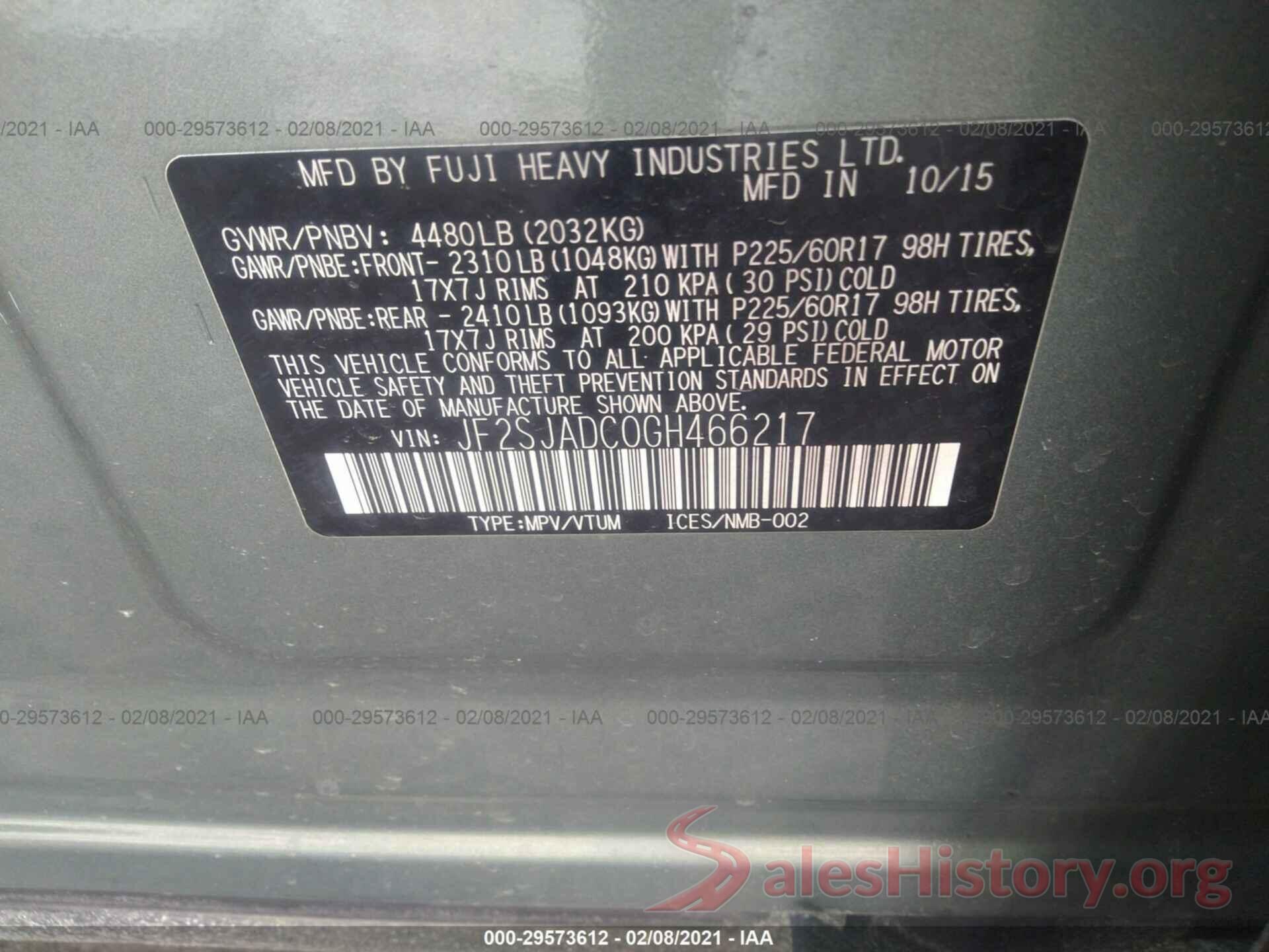 JF2SJADC0GH466217 2016 SUBARU FORESTER