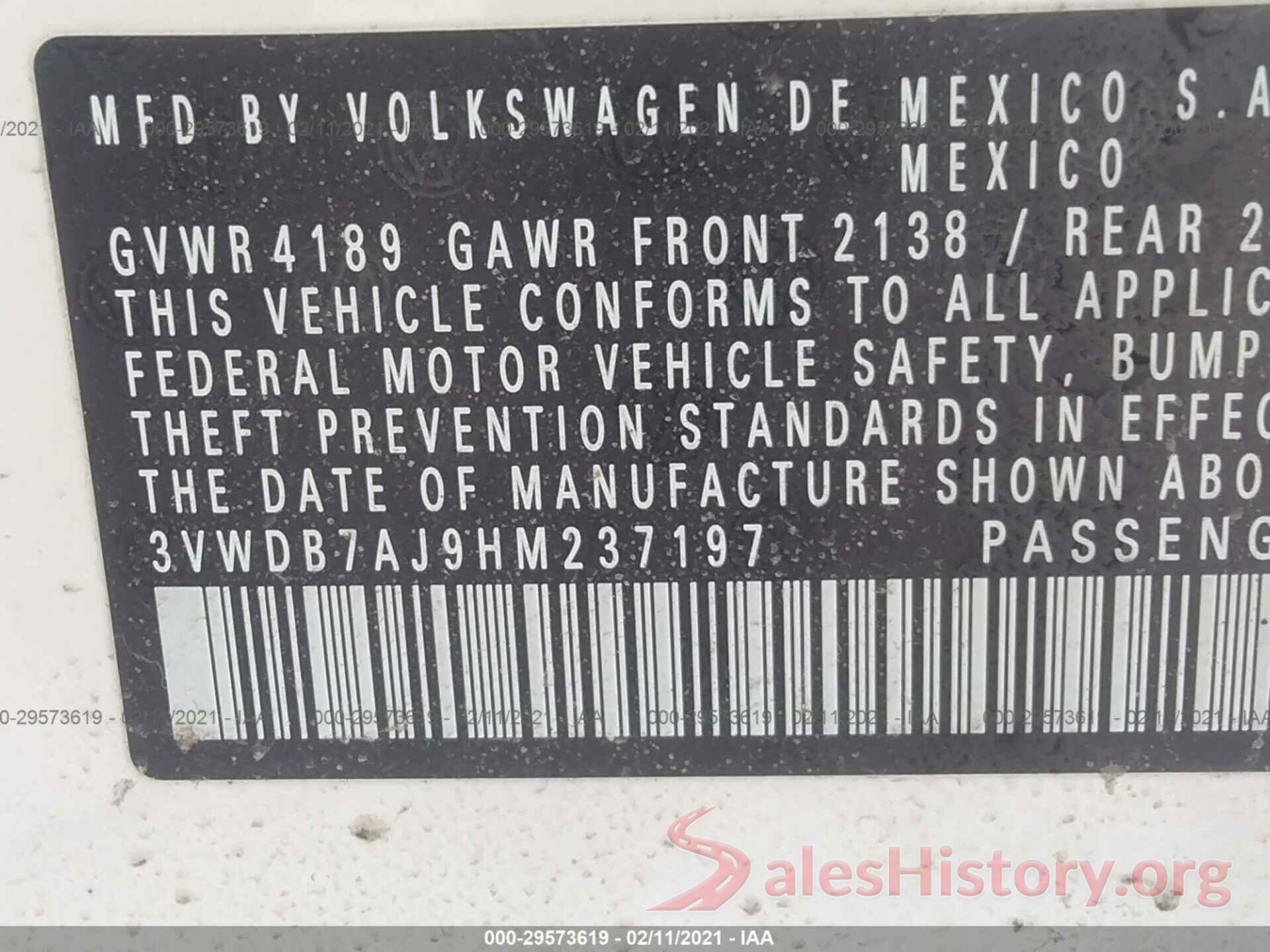 3VWDB7AJ9HM237197 2017 VOLKSWAGEN JETTA