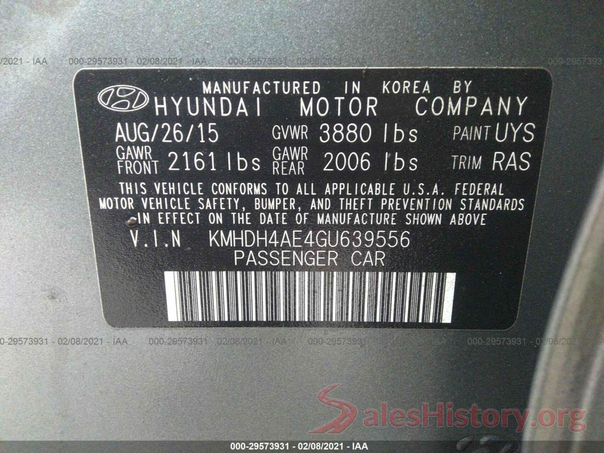 KMHDH4AE4GU639556 2016 HYUNDAI ELANTRA