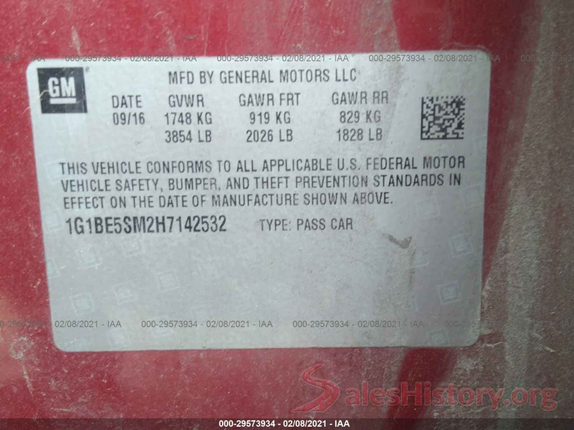 1G1BE5SM2H7142532 2017 CHEVROLET CRUZE