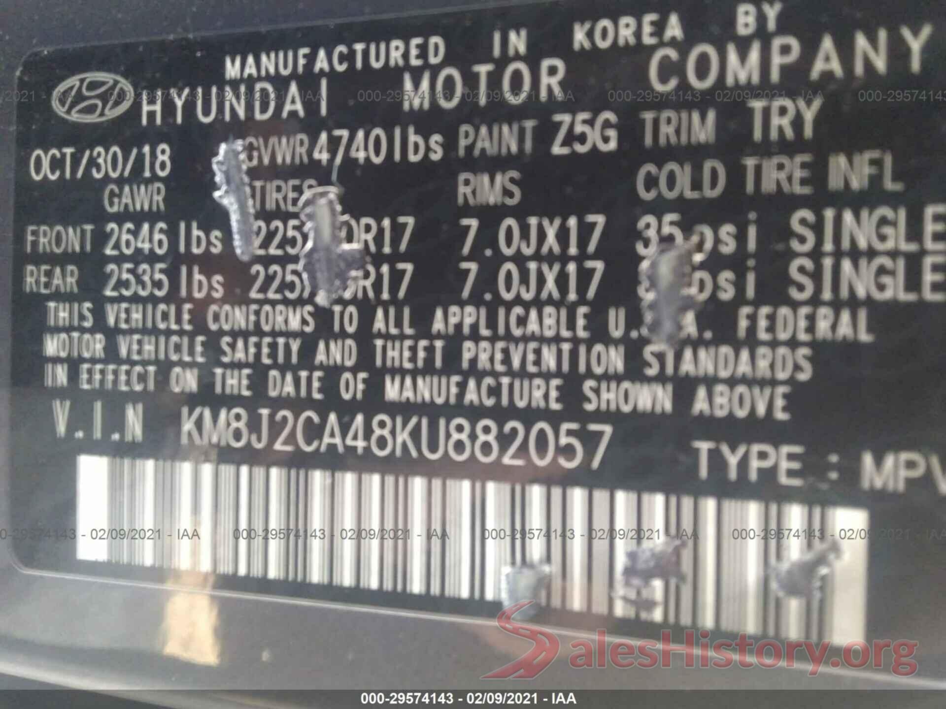 KM8J2CA48KU882057 2019 HYUNDAI TUCSON