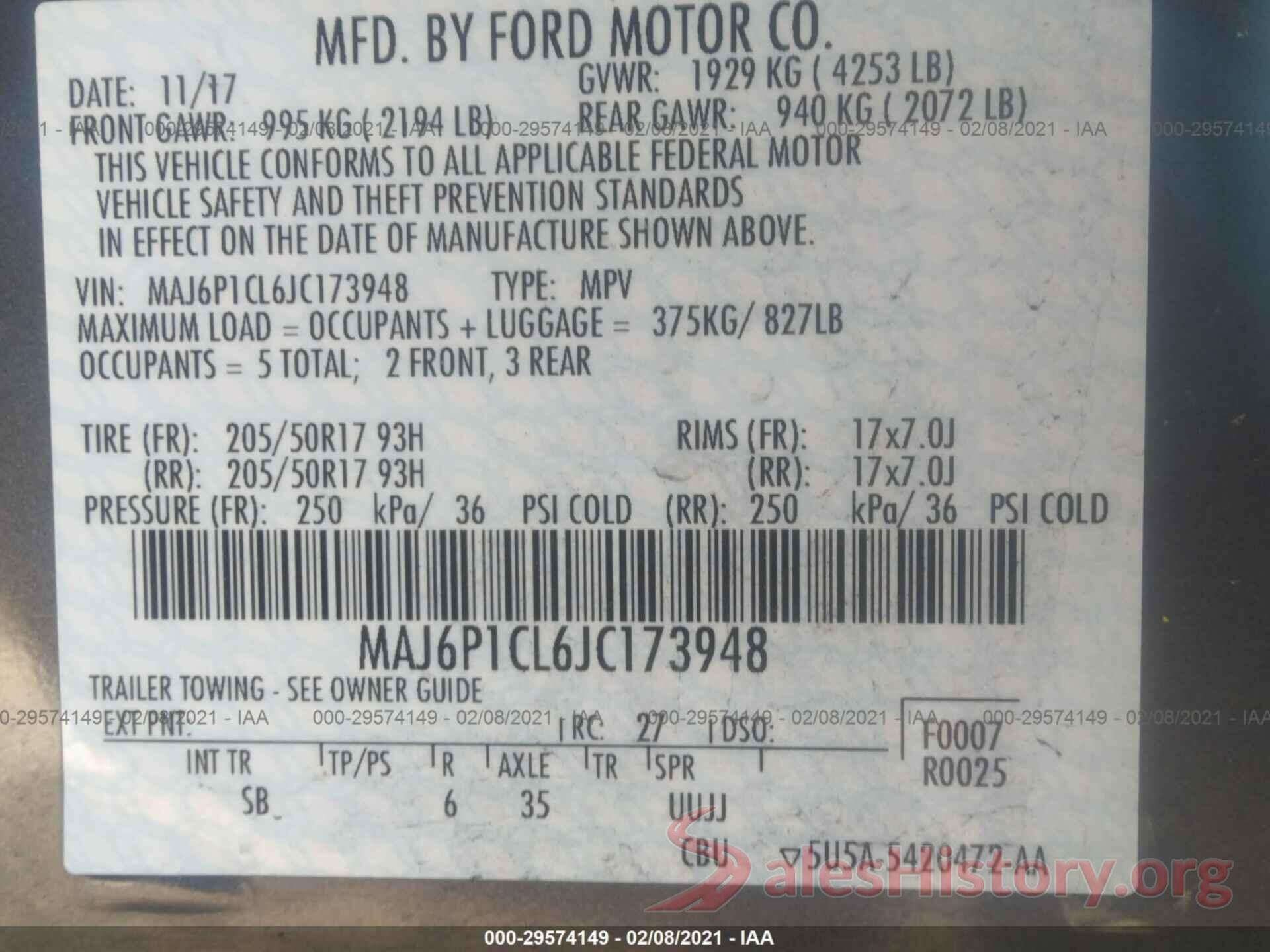 MAJ6P1CL6JC173948 2018 FORD ECOSPORT