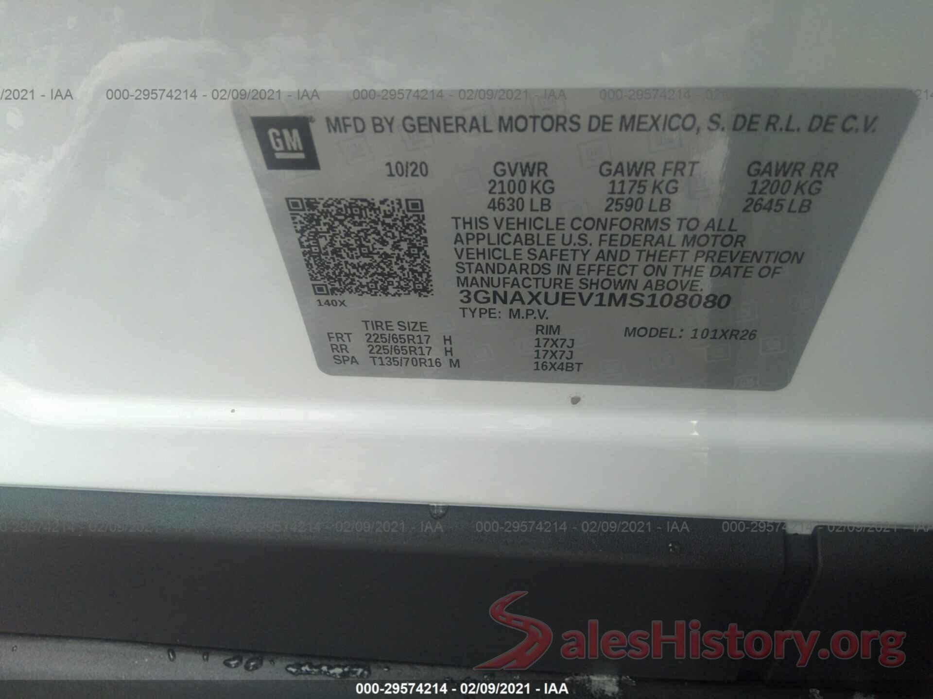 3GNAXUEV1MS108080 2021 CHEVROLET EQUINOX