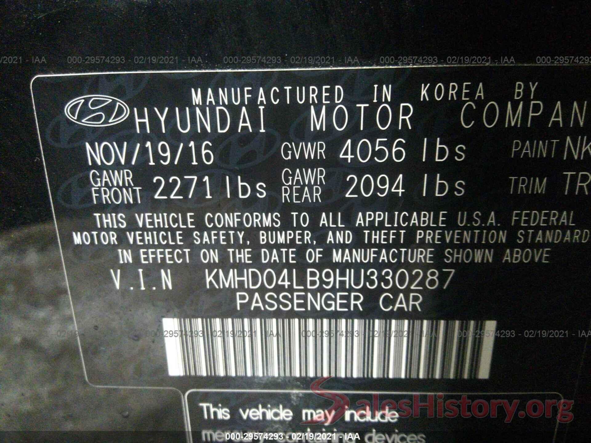 KMHD04LB9HU330287 2017 HYUNDAI ELANTRA