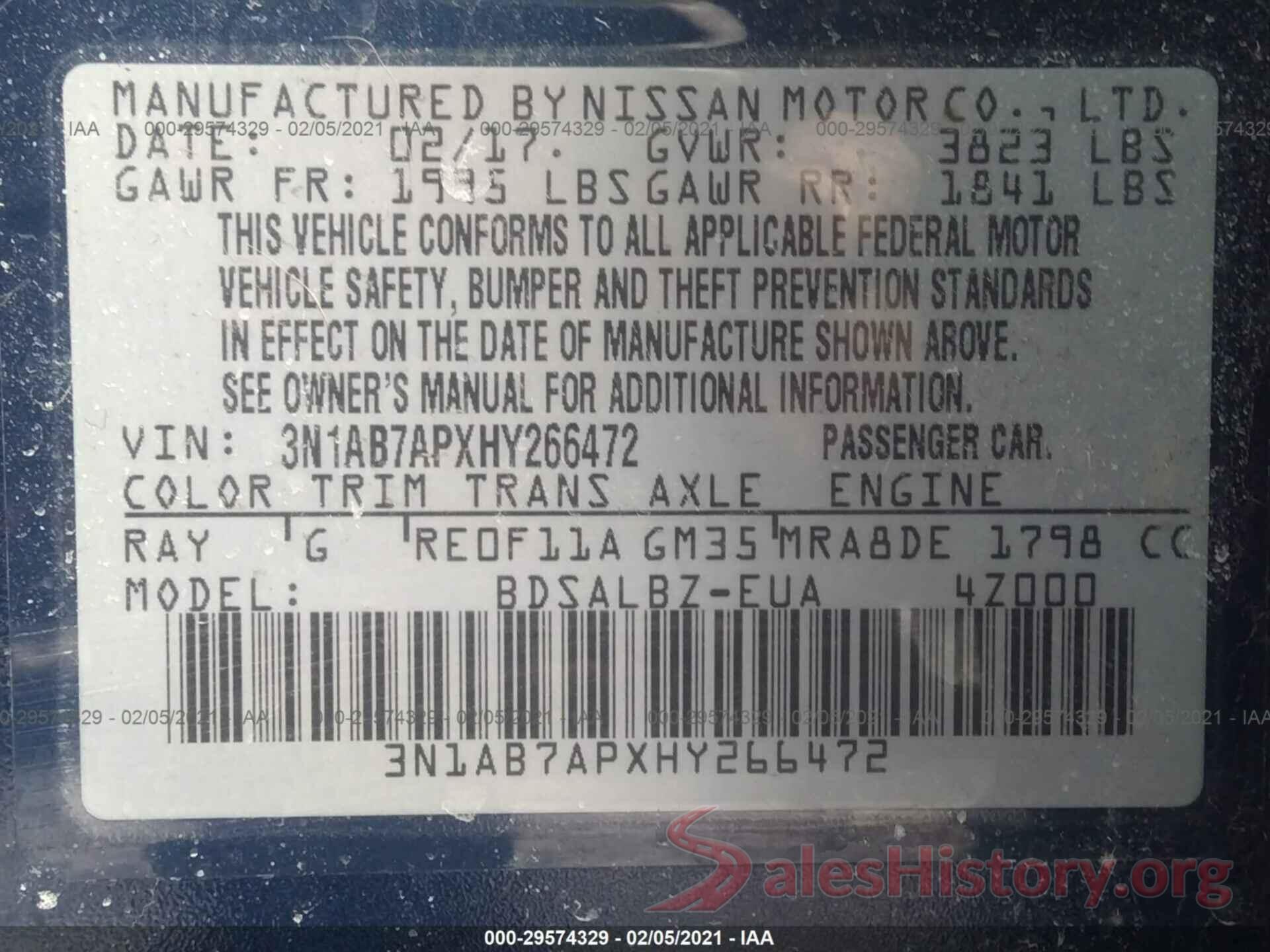 3N1AB7APXHY266472 2017 NISSAN SENTRA