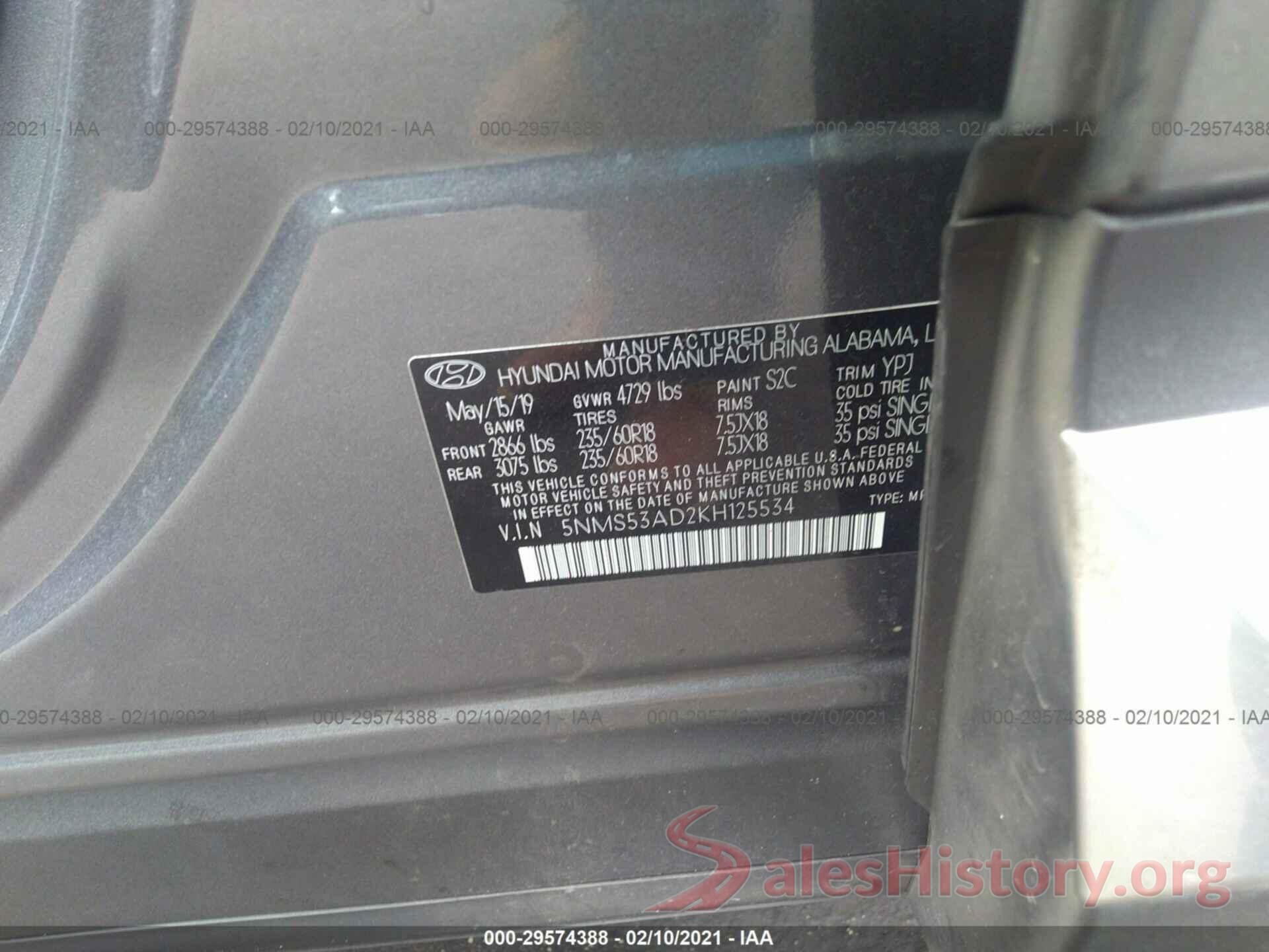 5NMS53AD2KH125534 2019 HYUNDAI SANTA FE