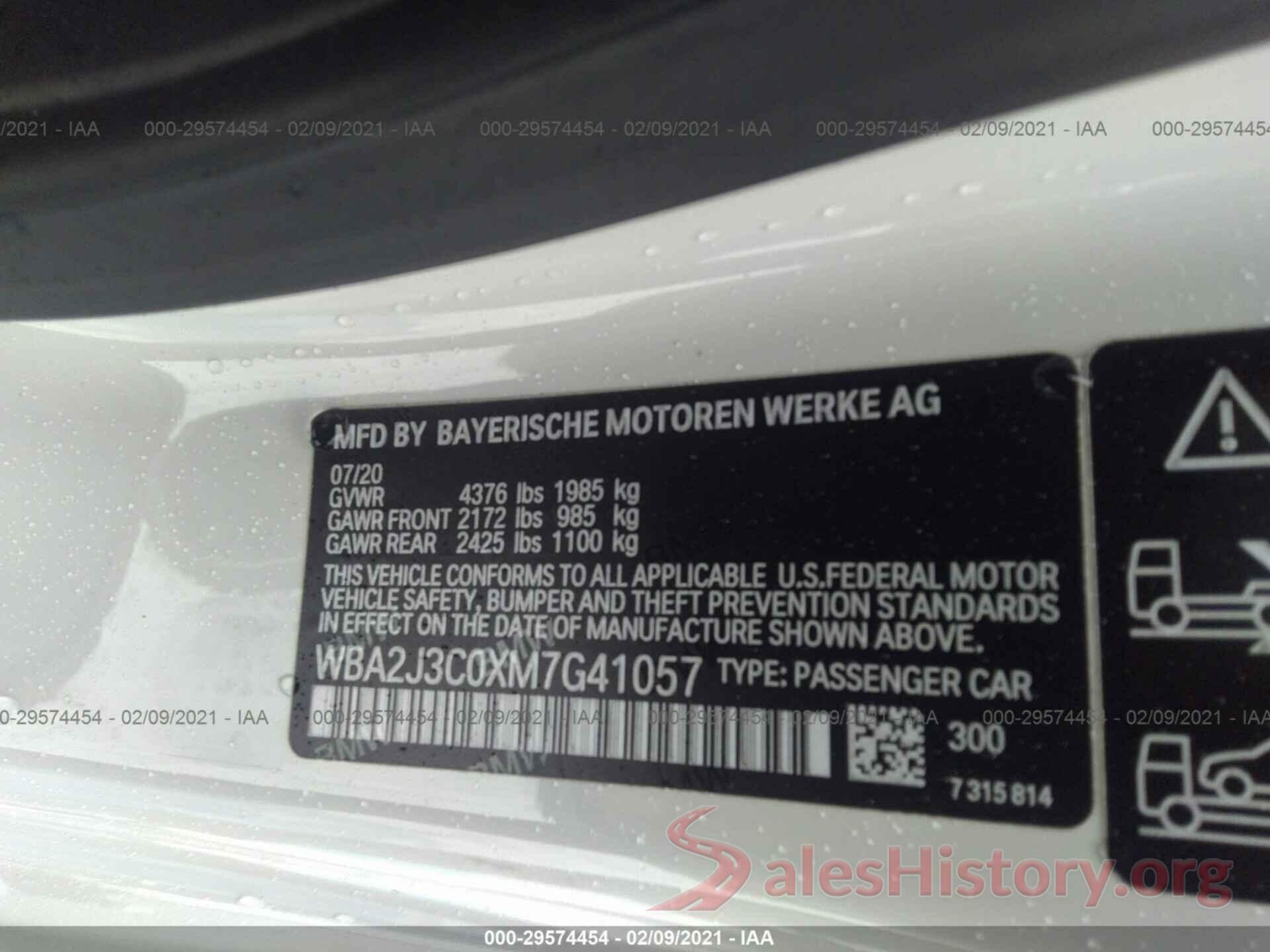 WBA2J3C0XM7G41057 2021 BMW 2 SERIES