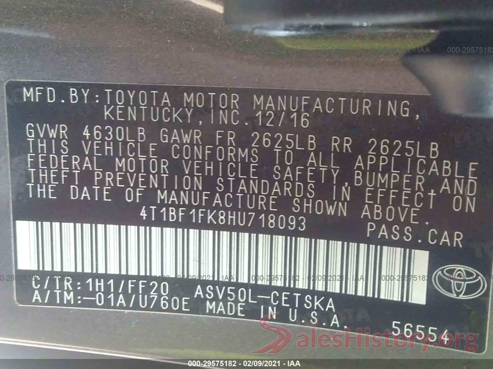 4T1BF1FK8HU718093 2017 TOYOTA CAMRY