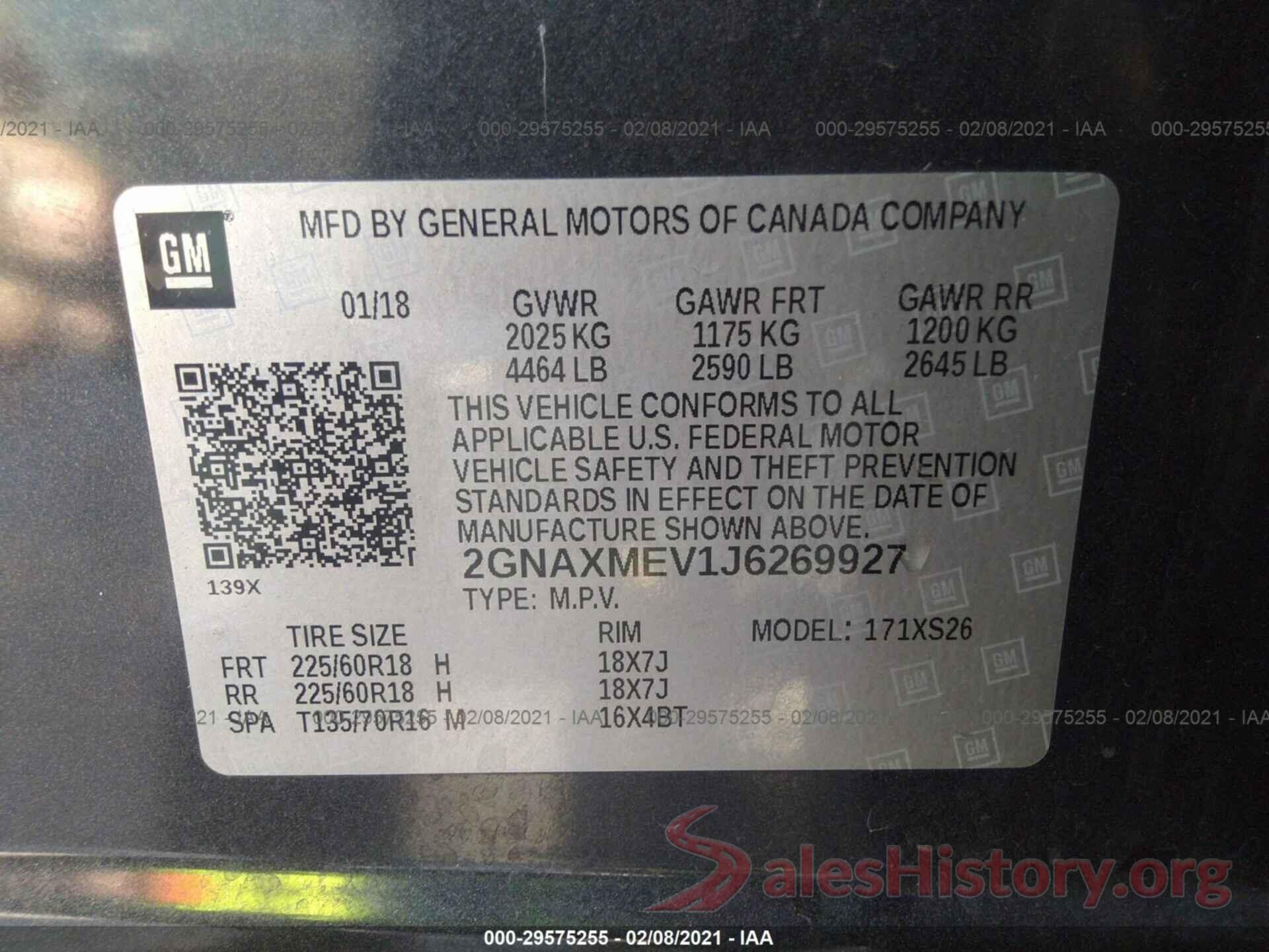 2GNAXMEV1J6269927 2018 CHEVROLET EQUINOX