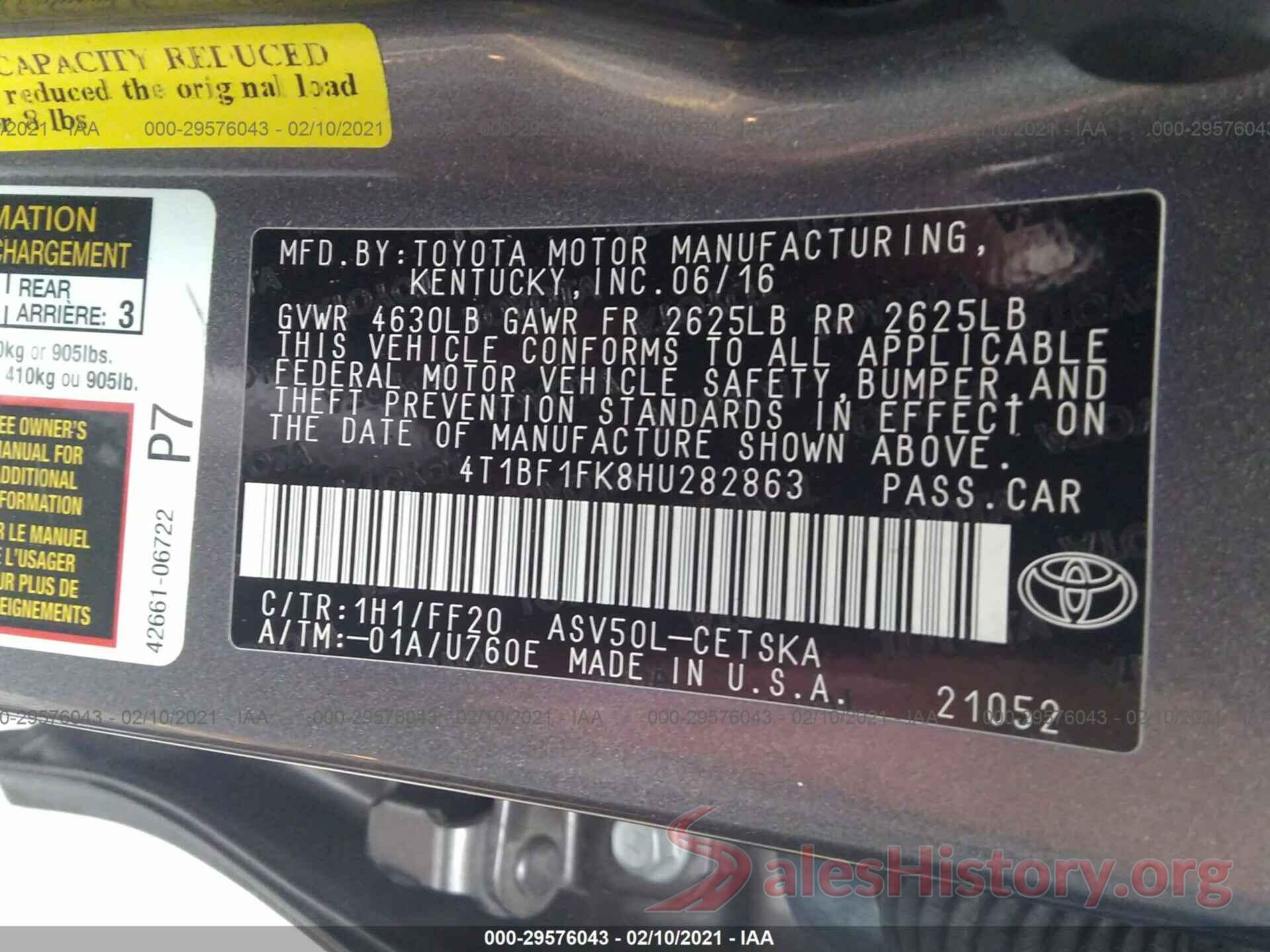 4T1BF1FK8HU282863 2017 TOYOTA CAMRY