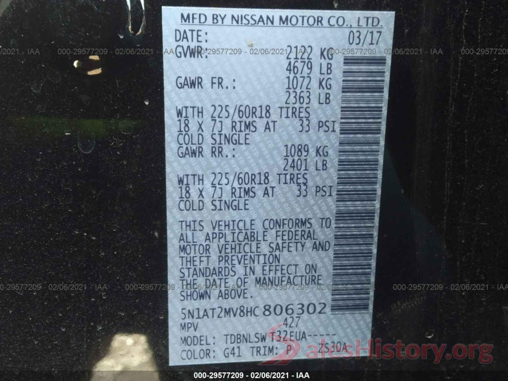 5N1AT2MV8HC806302 2017 NISSAN ROGUE