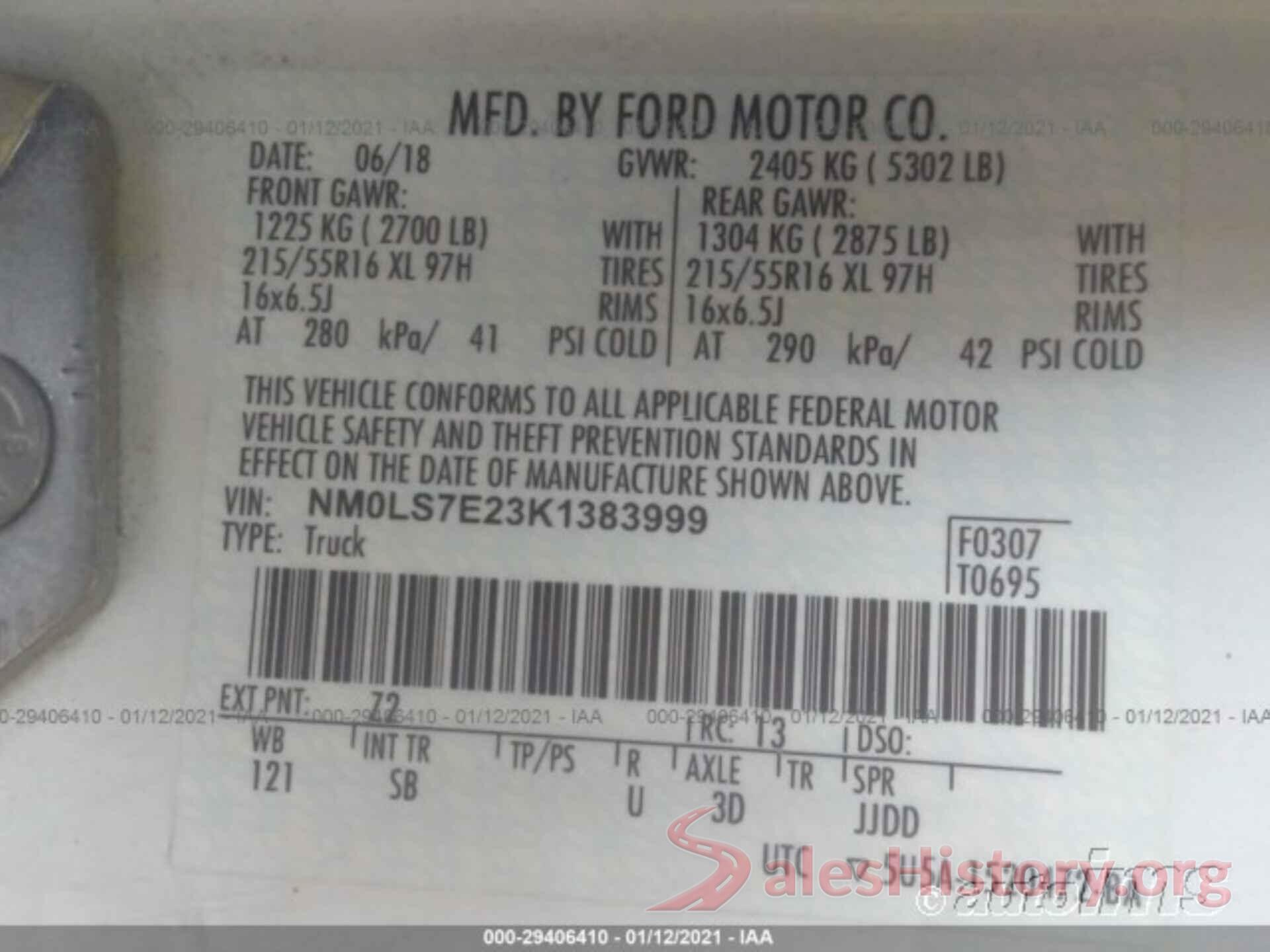 NM0LS7E23K1383999 2019 FORD TRANSIT CONNECT VAN