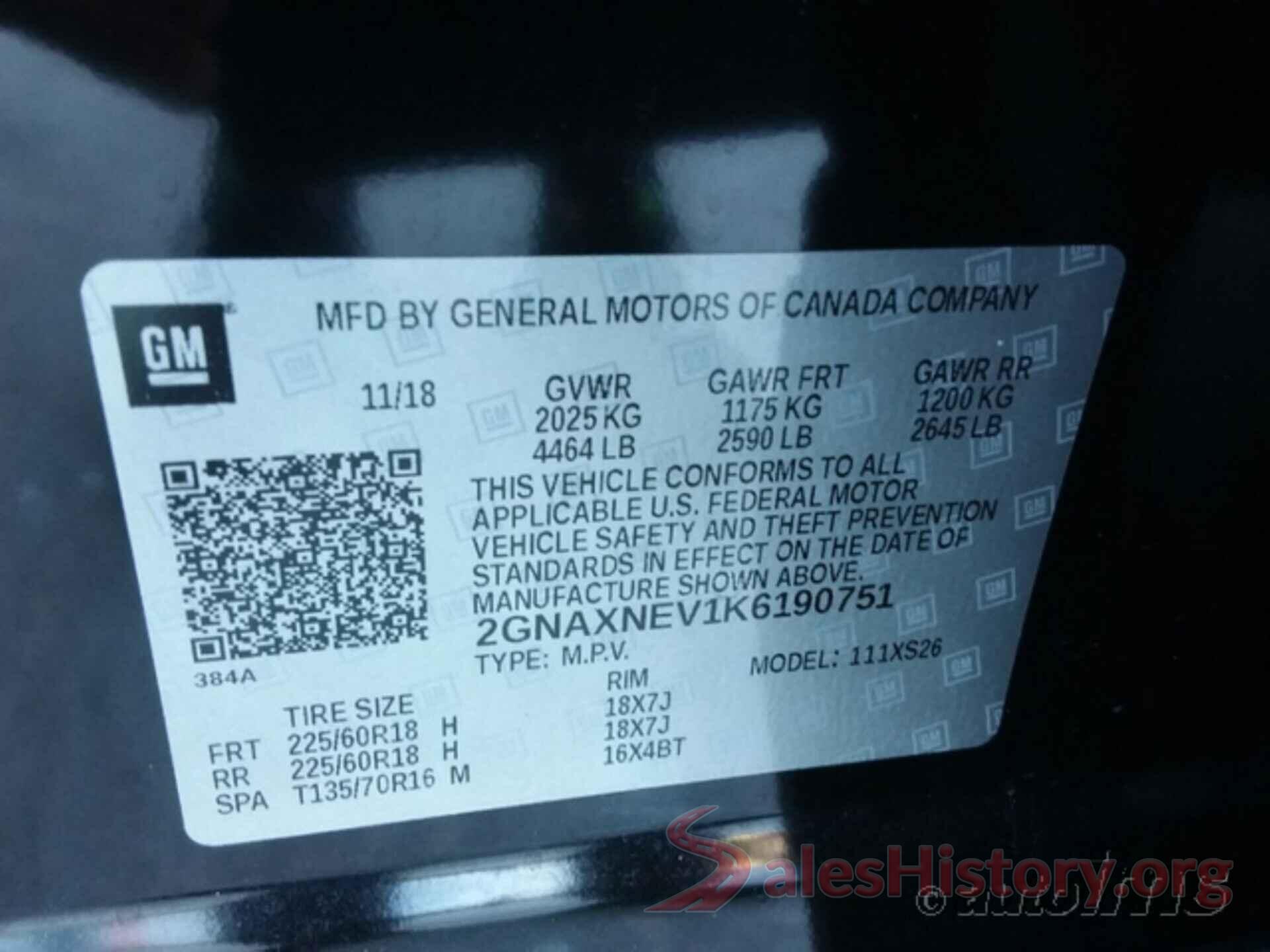 2GNAXNEV1K6190751 2019 CHEVROLET EQUINOX