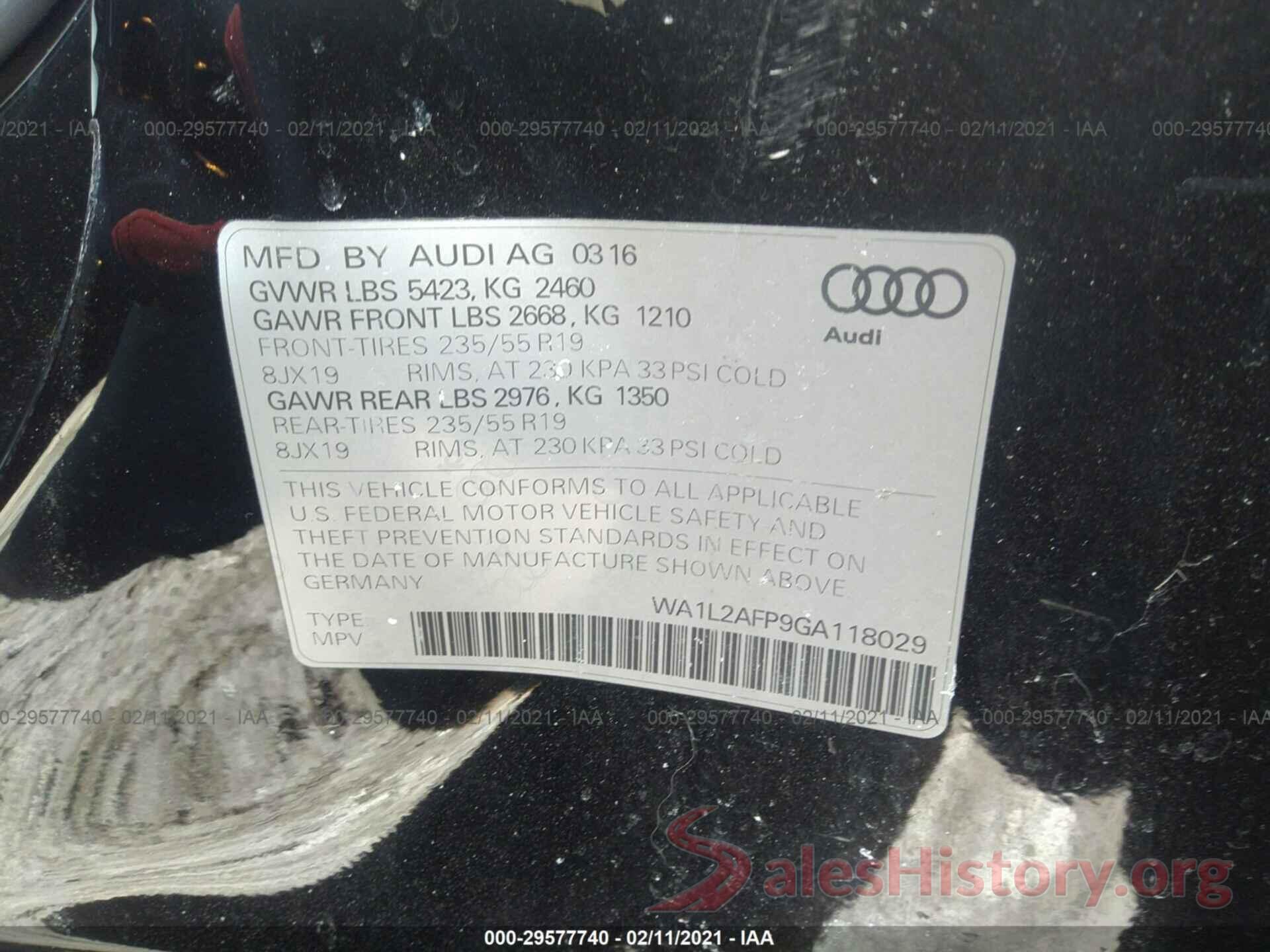 WA1L2AFP9GA118029 2016 AUDI Q5