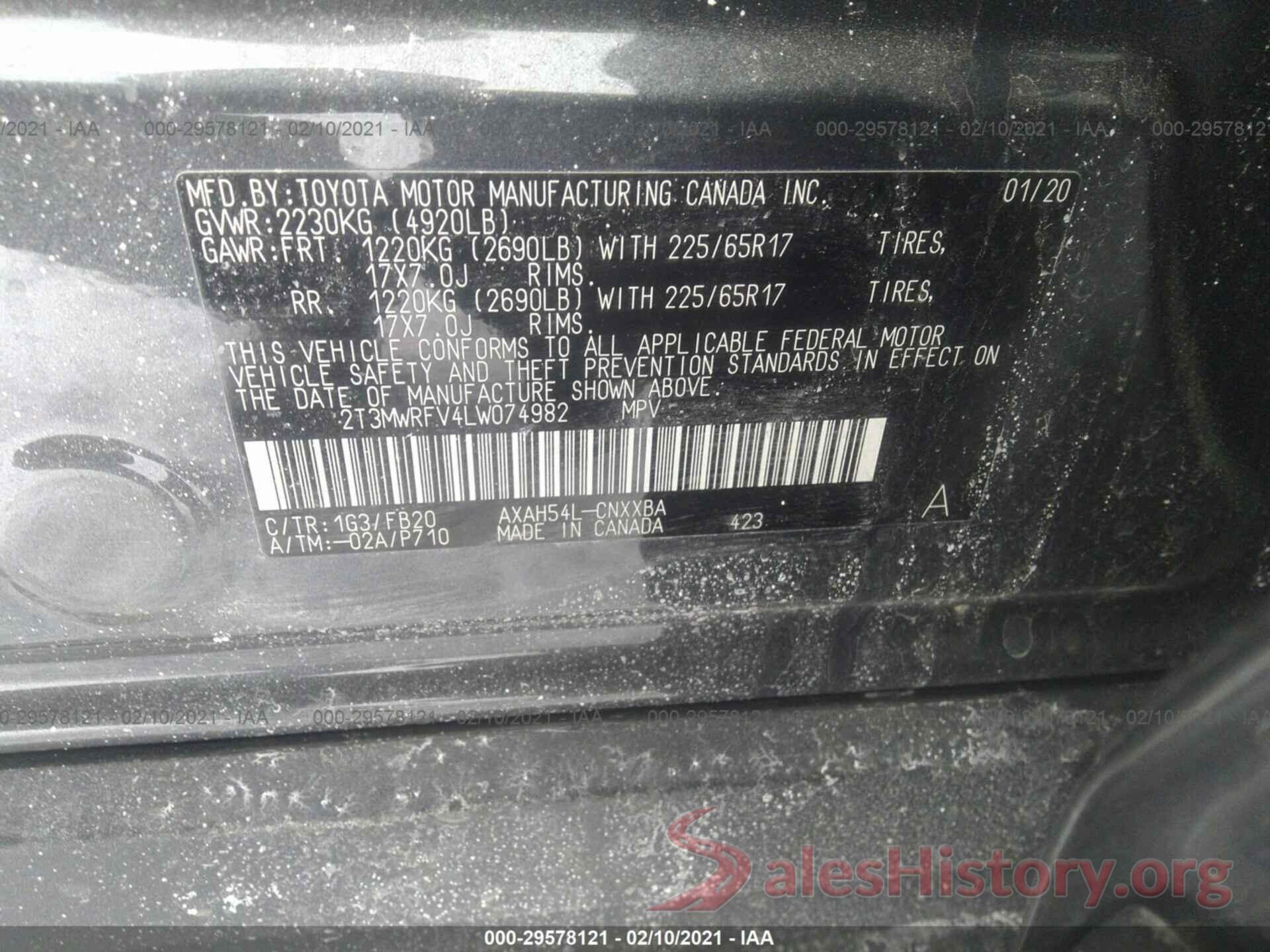 2T3MWRFV4LW074982 2020 TOYOTA RAV4