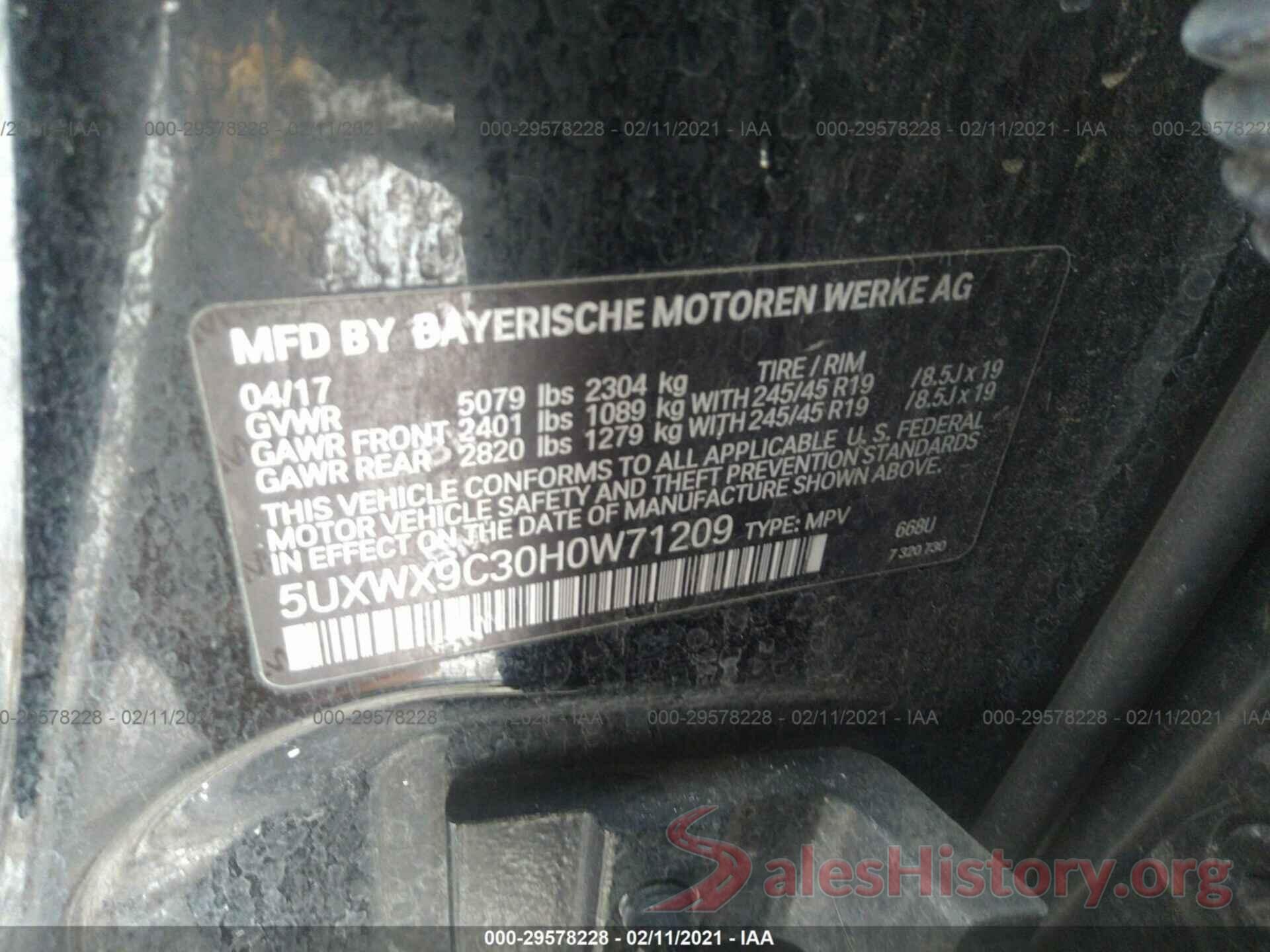 5UXWX9C30H0W71209 2017 BMW X3